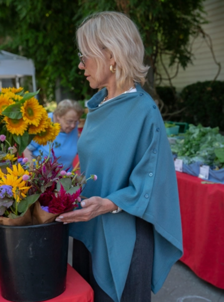 VIKOLINO Merino Wool Stylish Poncho Colour Blue / Teal