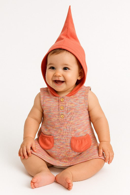 LEELA COTTON Indigo Lion Baby Organic Cotton fairy Hood Tunic Dress Colour Yellow pockets