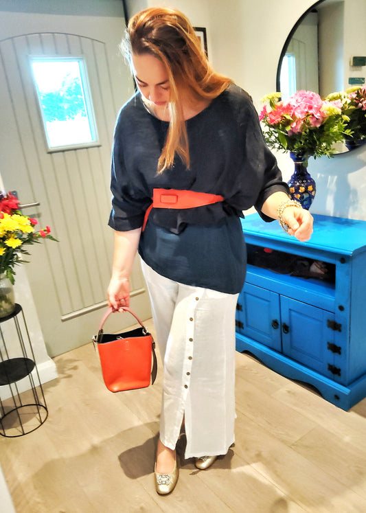 CECILE WANG Turni-in Real Italian Leather Belt  Colour Orange One Size