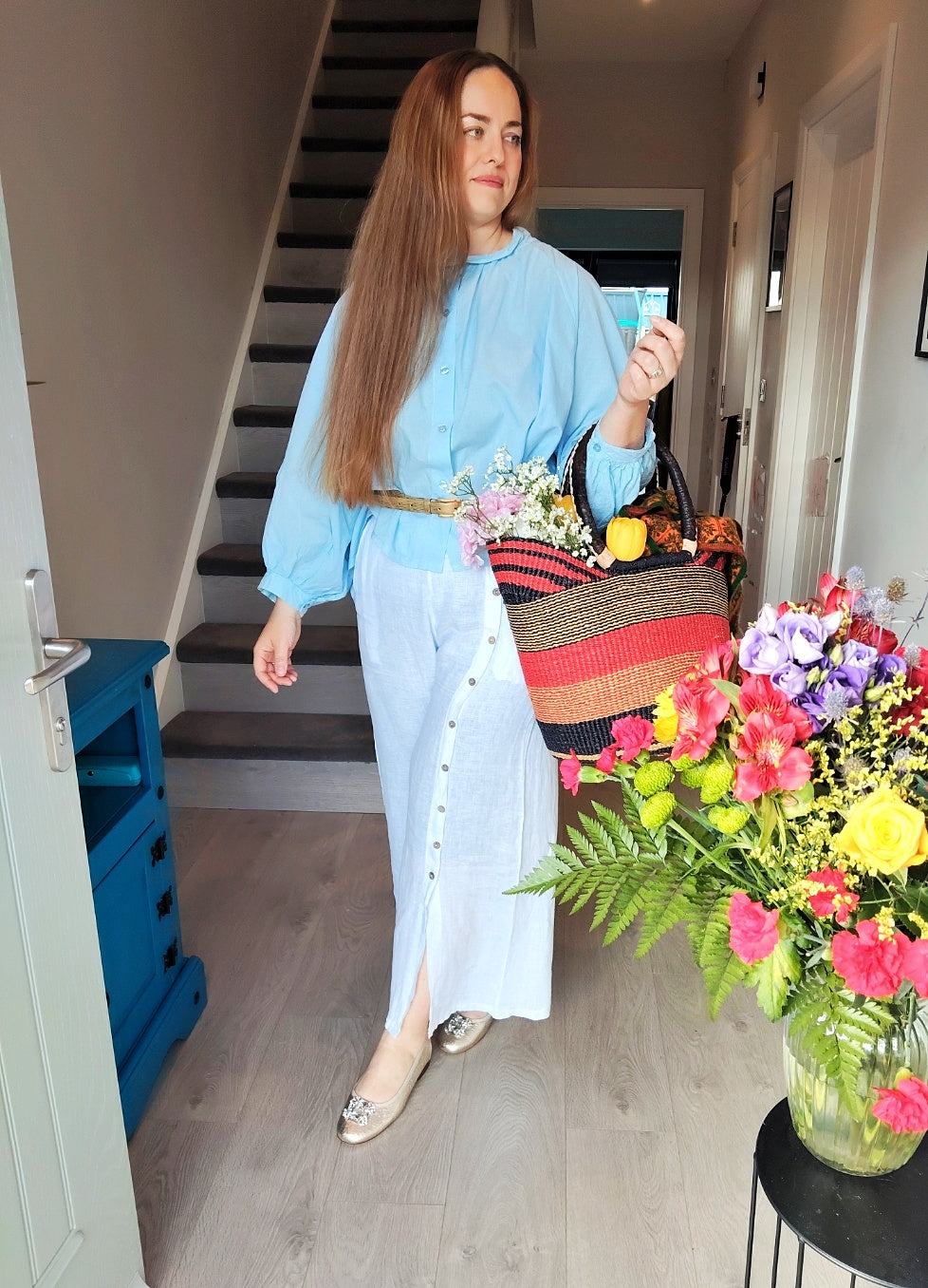 LINEN & COTTON HOUSE 100% Cotton Summer/Fall Clothing Blouse Colour Blue