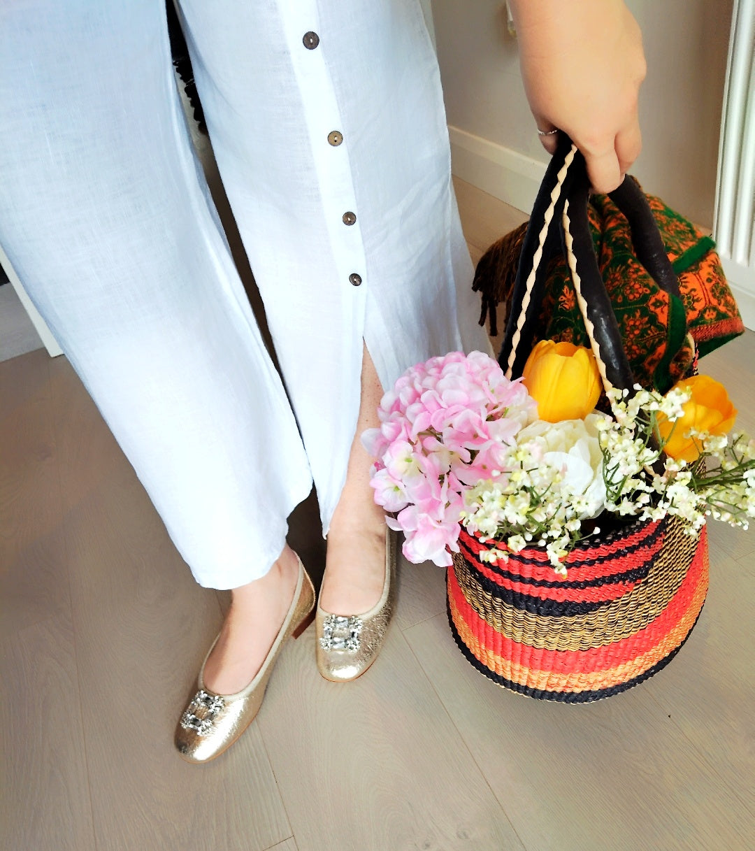 Large Red Multi Colours Bolga Handmade Durable Grass Rafia U shaped light Weight Shopping Basket