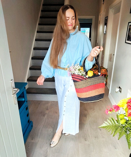 Large Red Multi Colours Bolga Handmade Durable Grass Rafia U shaped light Weight Shopping Basket