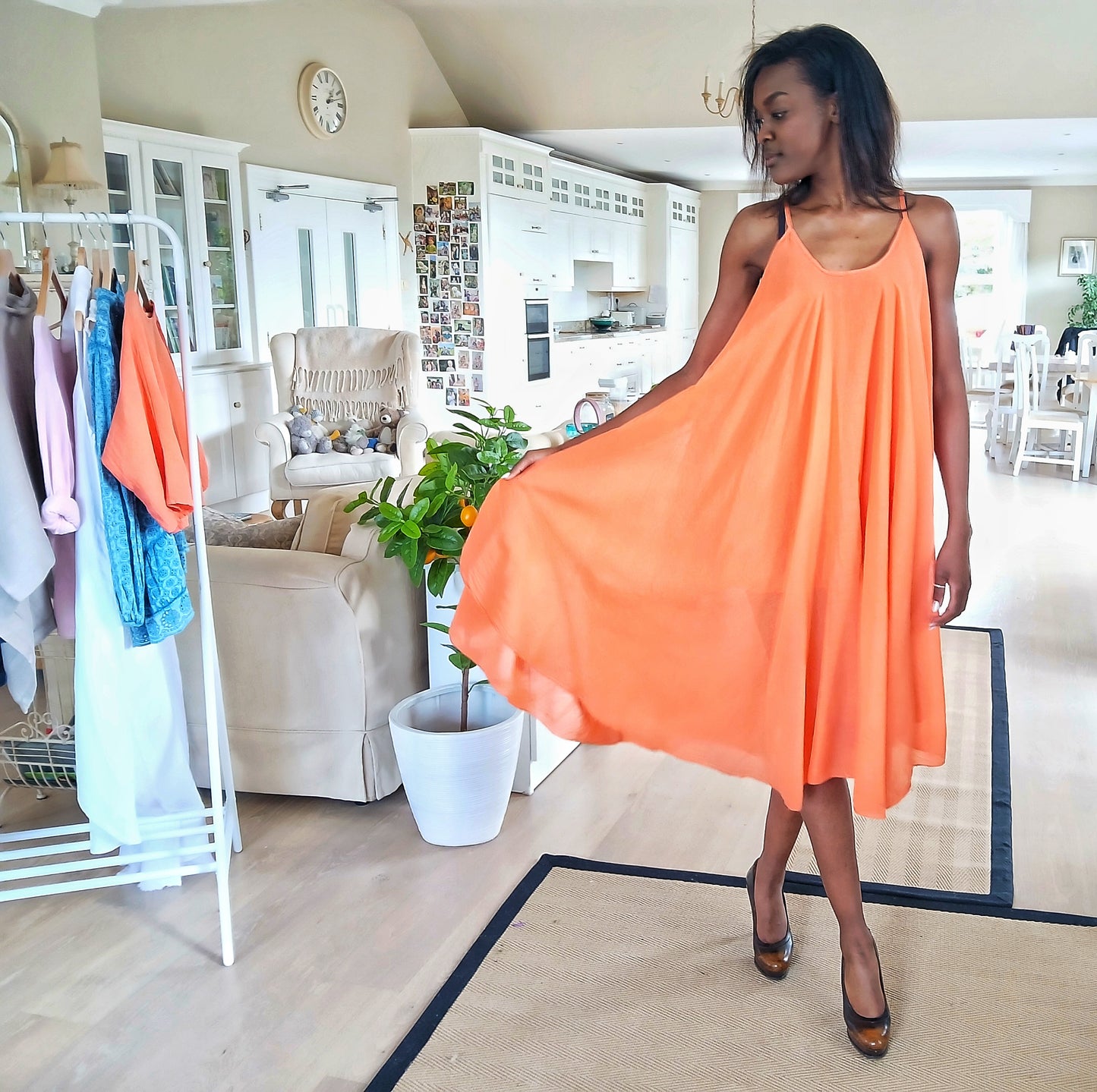 LINEN and COTTON HOUSE Mull-Mull Cotton Dress 100% Cotton Orange 2 Piece Soft  Summer Dress