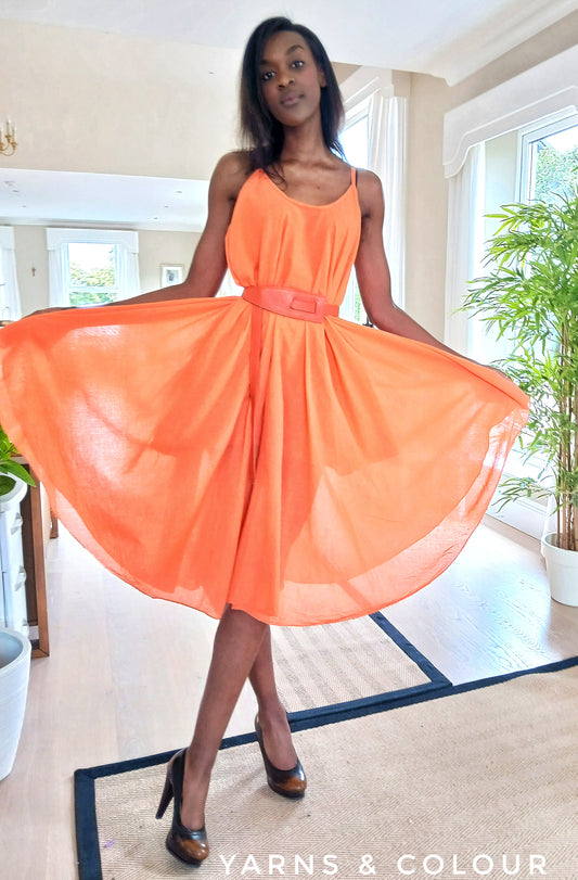 LINEN and COTTON HOUSE Mull-Mull Cotton Dress 100% Cotton Orange 2 Piece Soft  Summer Dress