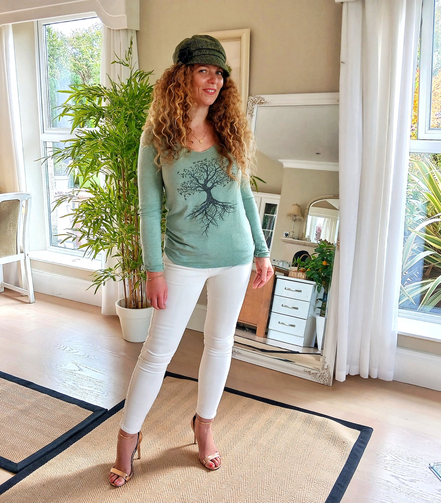 Angora Lurex Wool Sweater.  Tree of Life Long Sleeve Shirt Colour CELADON /Green One Size