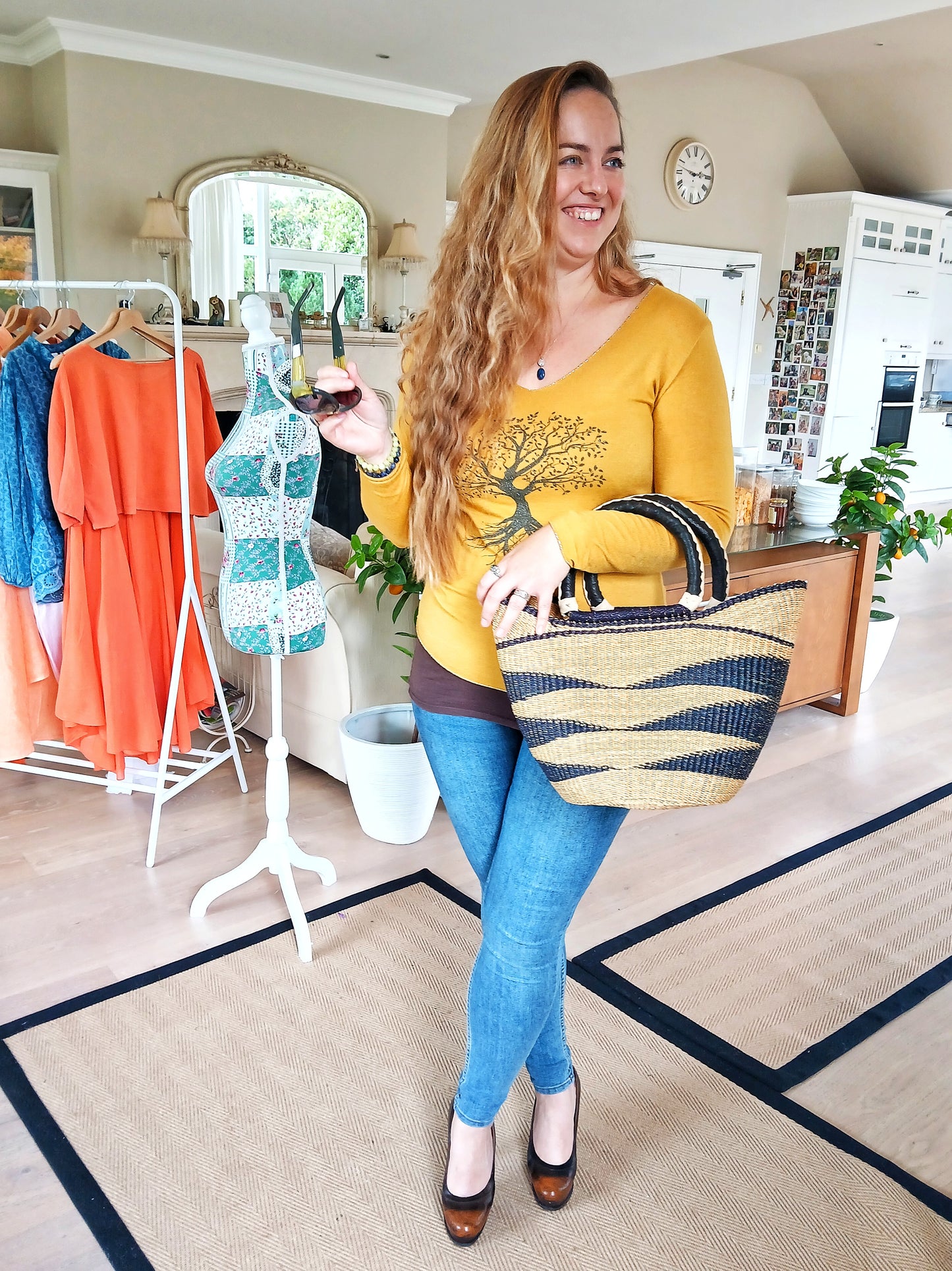 LINEN & COTTON HOUSE Angora Lurex Wool Sweater. Tree of Life  Colour Yellow One Size