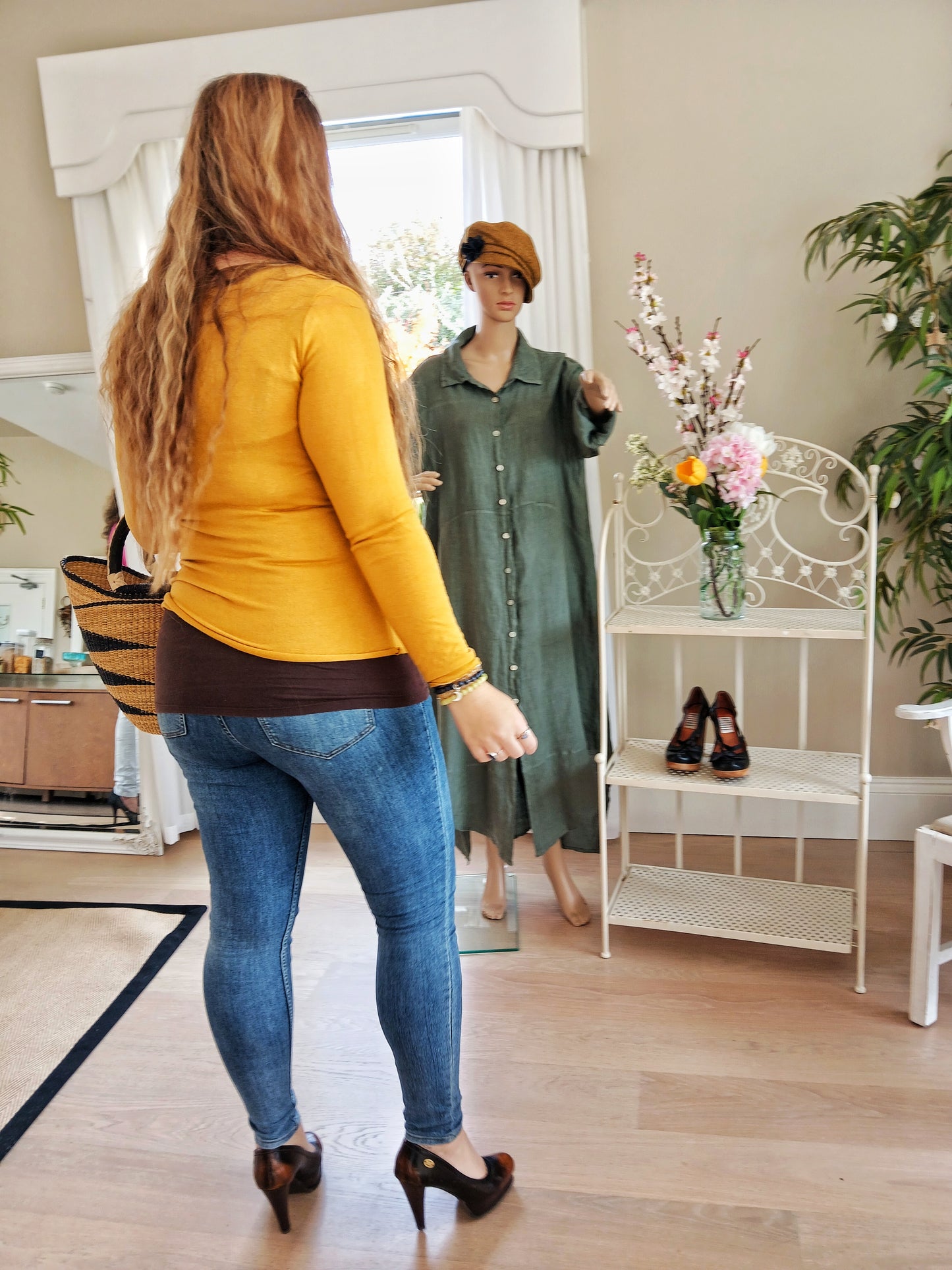 LINEN & COTTON HOUSE Angora Lurex Wool Sweater. Tree of Life  Colour Yellow One Size