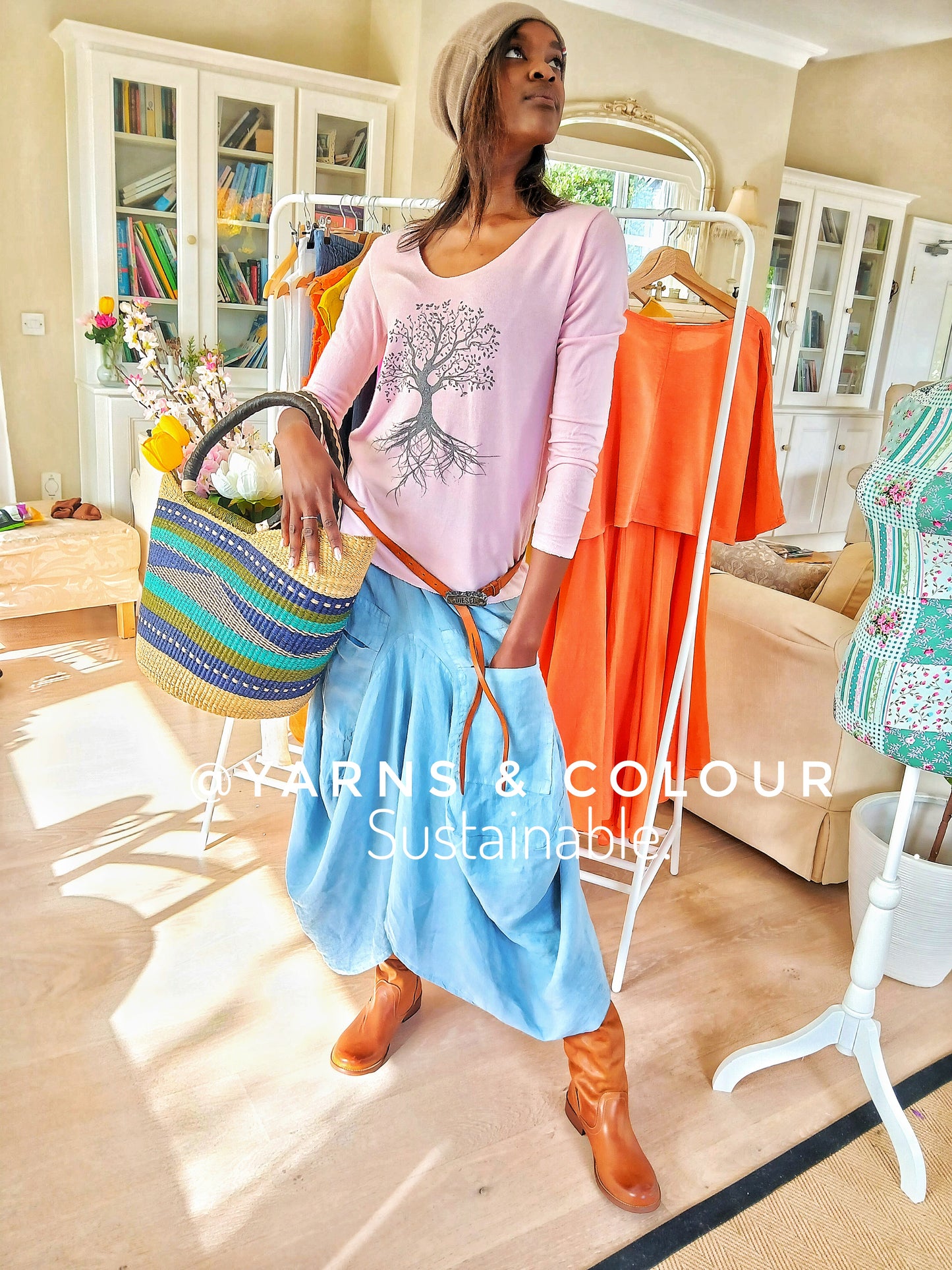 Large Green, Yellow & Blue Multi Colour U-Shopper Ghana Bolga Tote Bag/Basket (Copy)