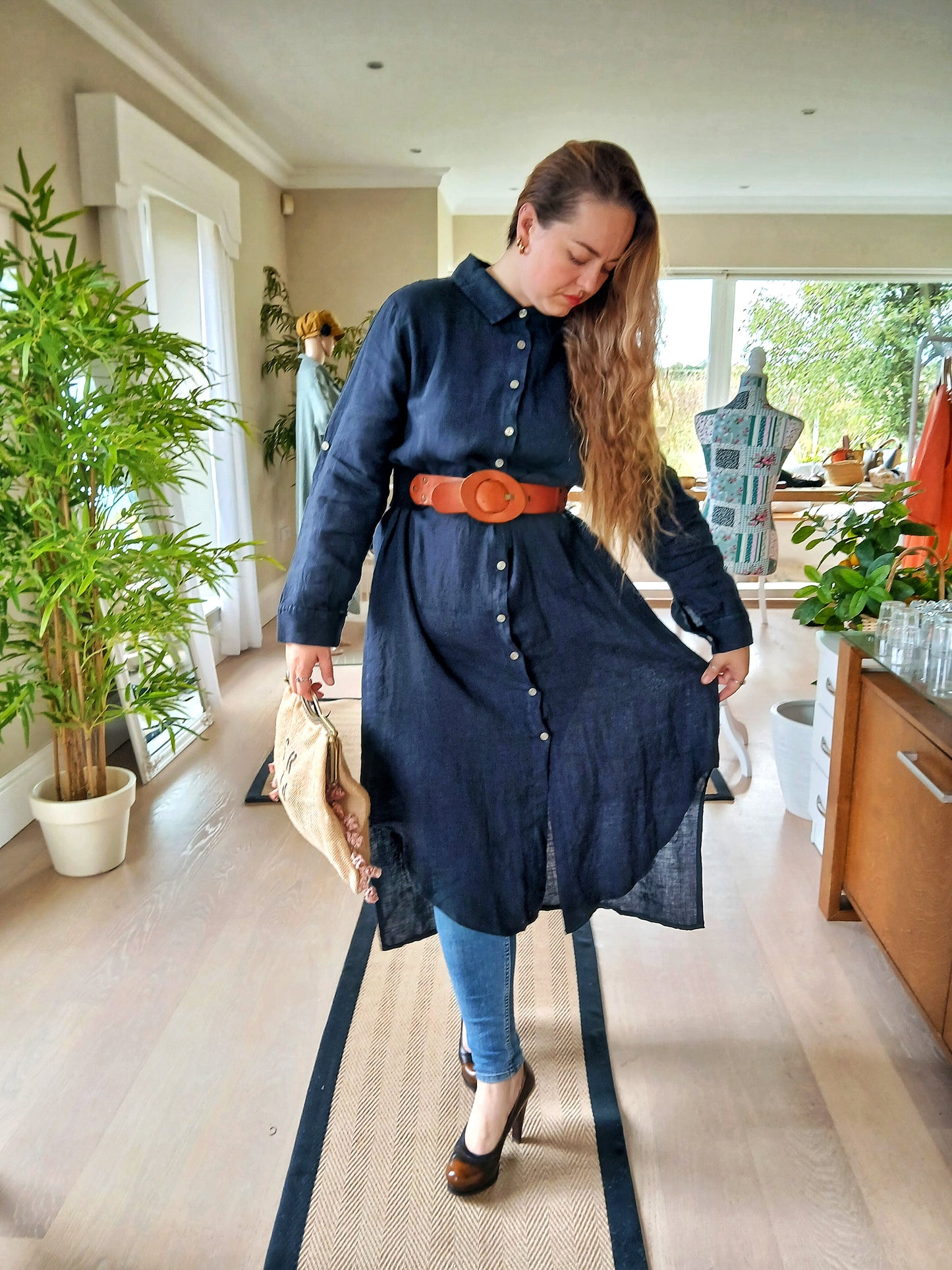 LINEN AND COTTON HOUSE Boho Long Sleeve Maxi Ladies Shirt Dress in 100% Linen Spring Summer Clothing BLACK