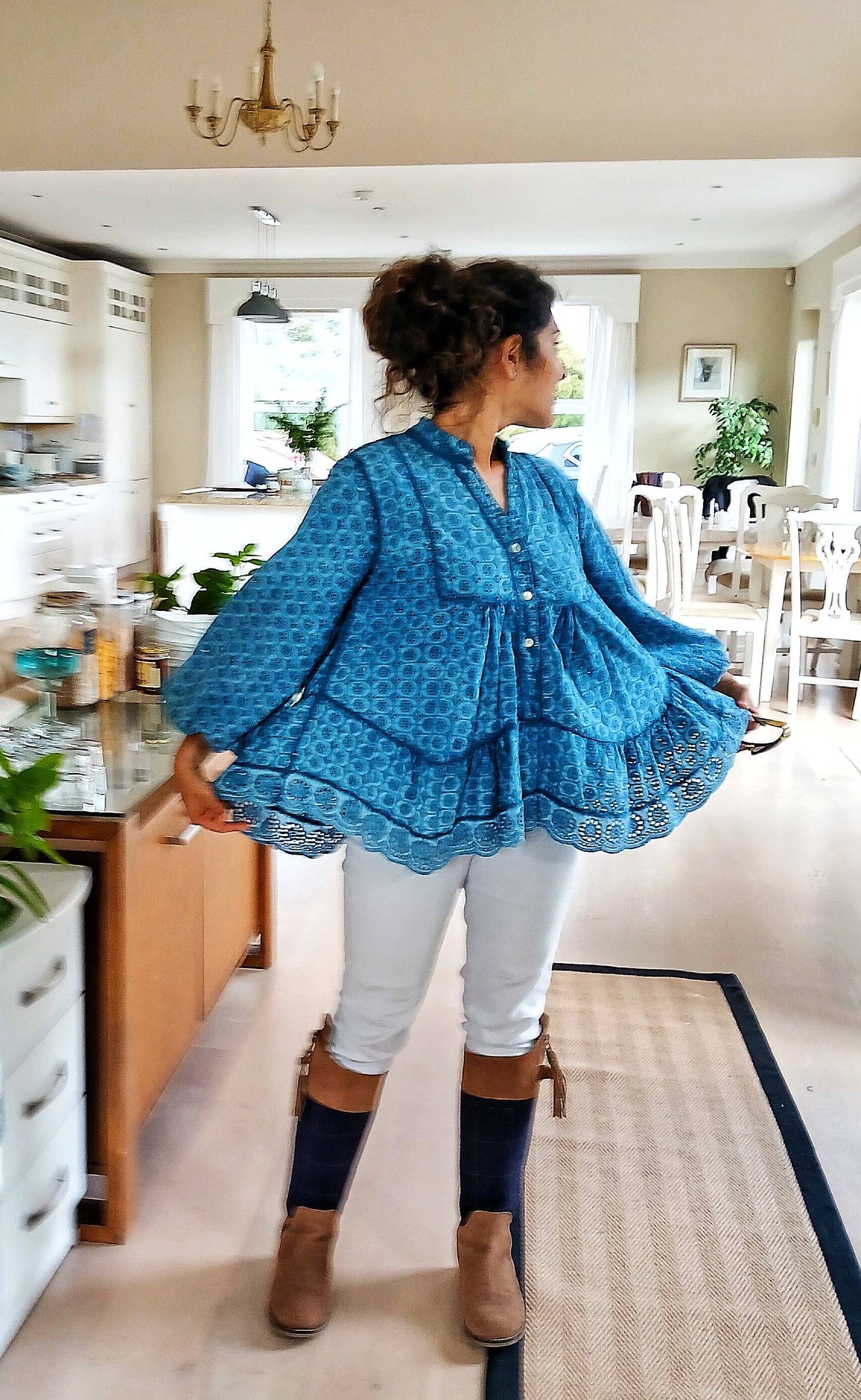 CECILE WANG Openwork Embroidery Tunic Colour Blue