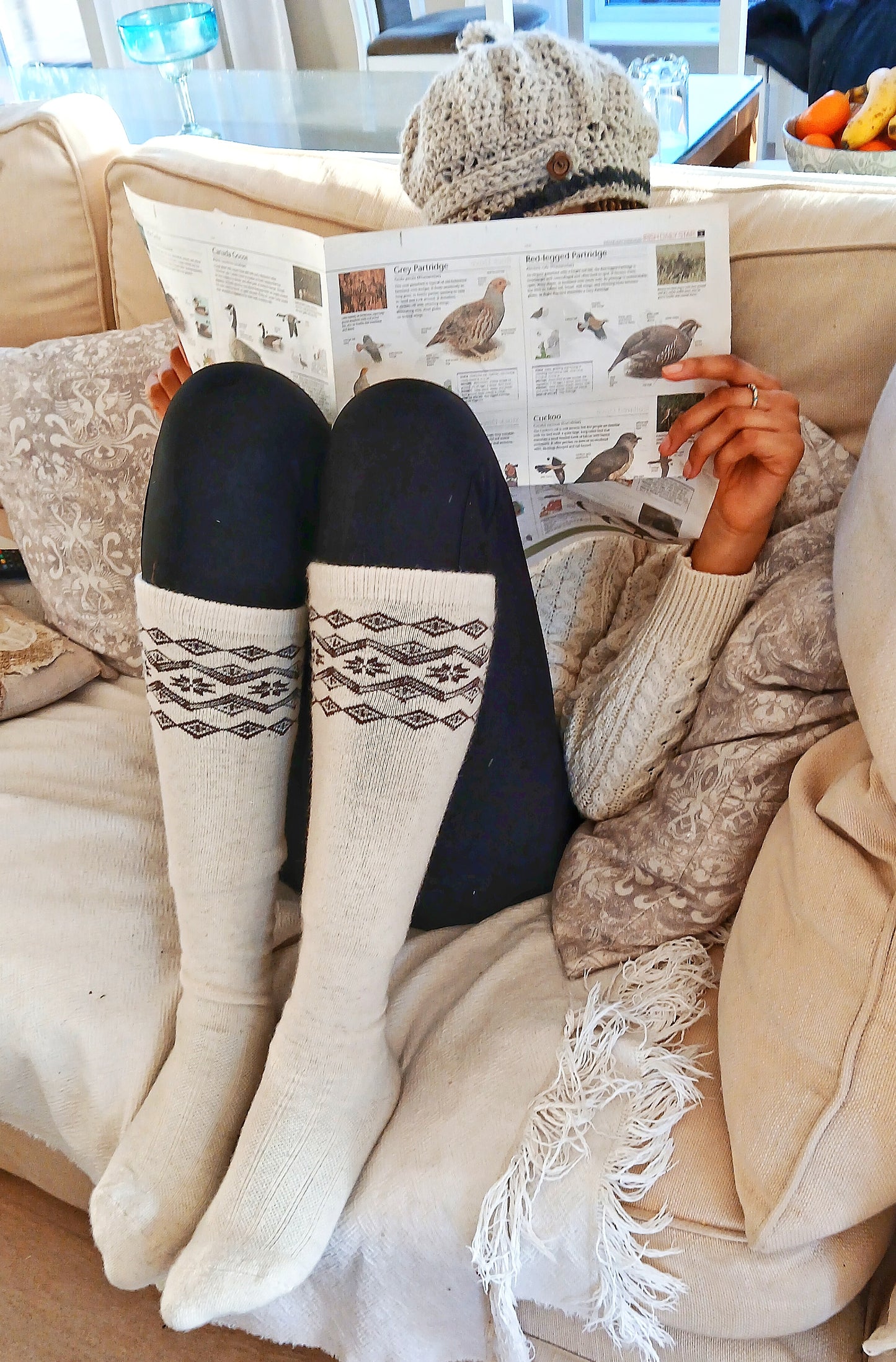 SILK ROAD BAZAAR Mongolian Sheep's thick Wool Thigh-High Socks - Brown - Adult