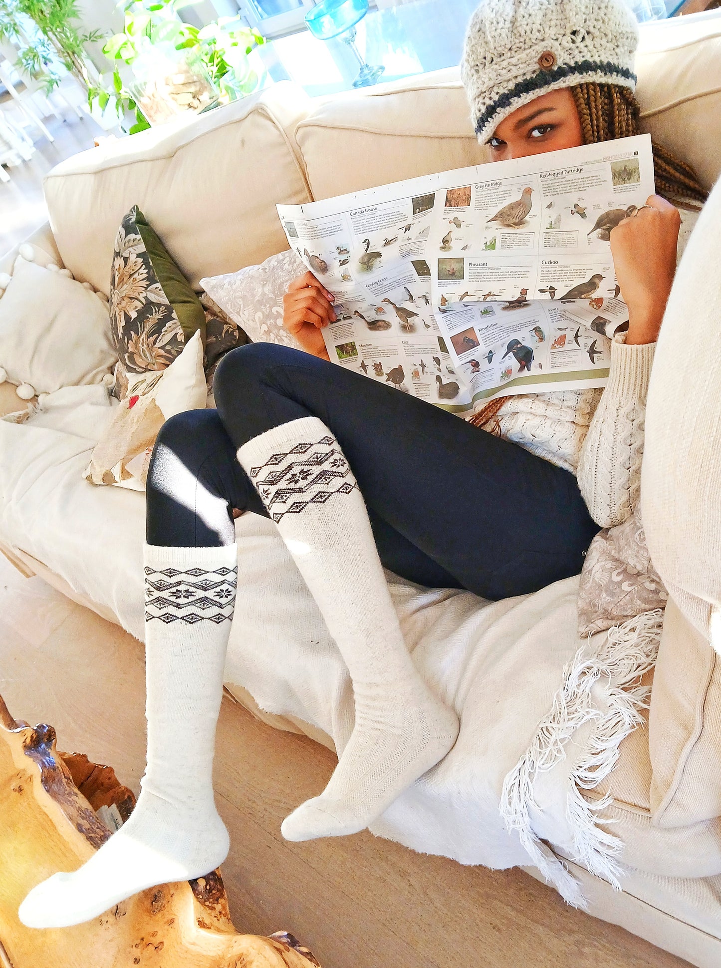 SILK ROAD BAZAAR Mongolian Sheep's thick Wool Thigh-High Socks - Brown - Adult