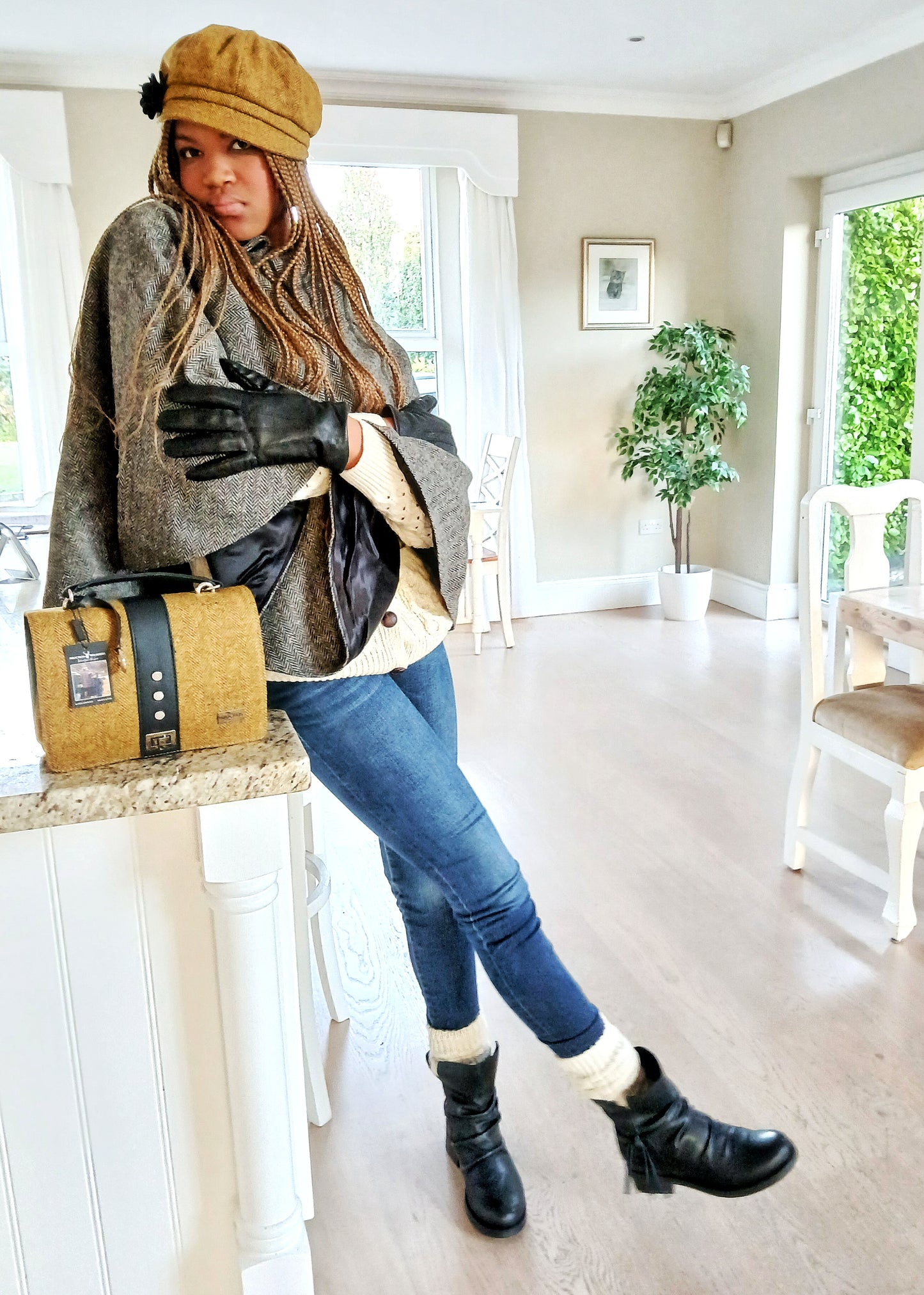 IRISH MUCROS WEAVERS Fiona 602 Women's Wool & Leather Tote Bag Colour Yellow