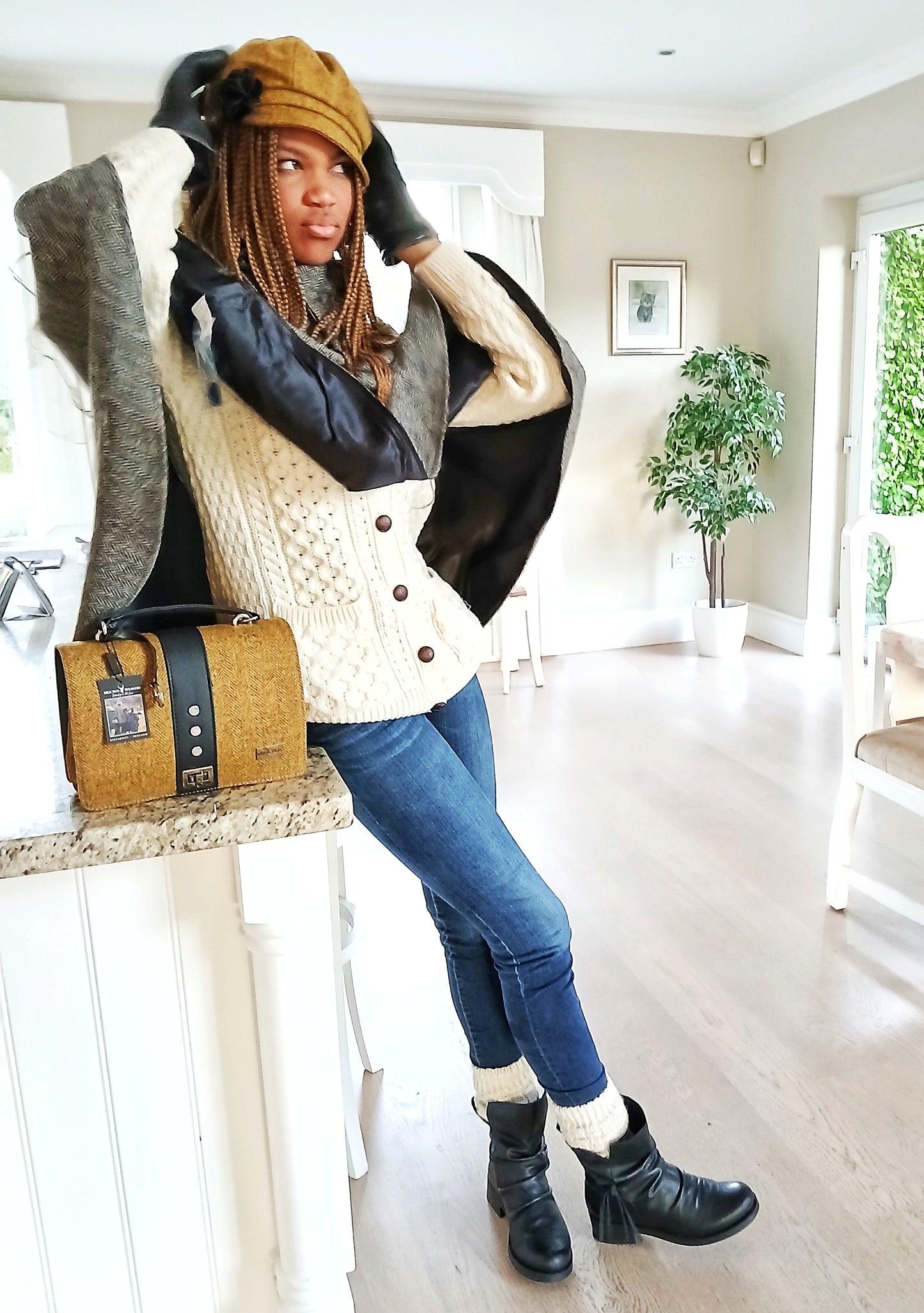 IRISH MUCROS WEAVERS Fiona 602 Women's Wool & Leather Tote Bag Colour Yellow