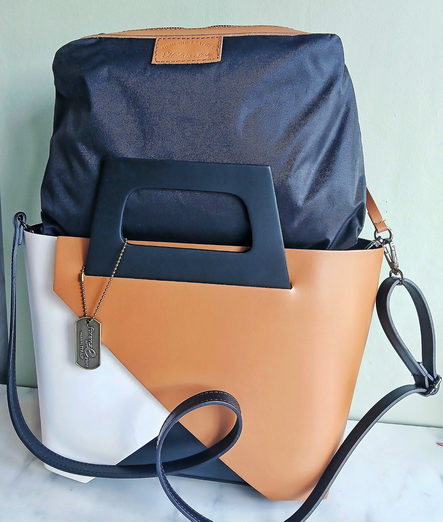 Arcinazzo Shopper Multi Colour Two in One !00% Italian Leather, High Quality Women's Tote Bag For Women. Genuine Leather Ruga Finish.