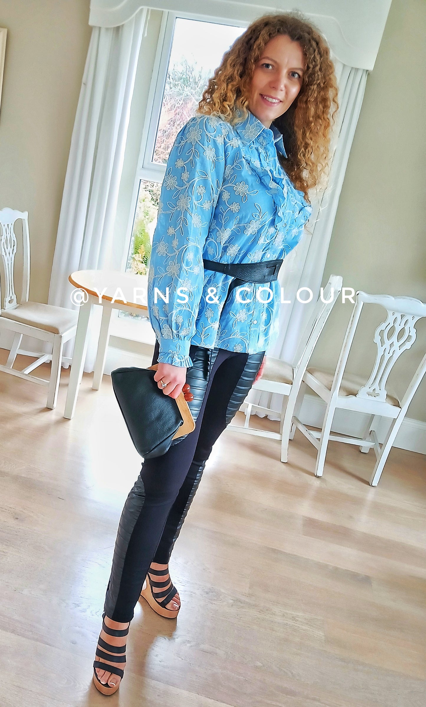 Beautiful Sky Blue Beautifully Embroidered 1Women 100% Cotton Shirt with Ruffles Free Size