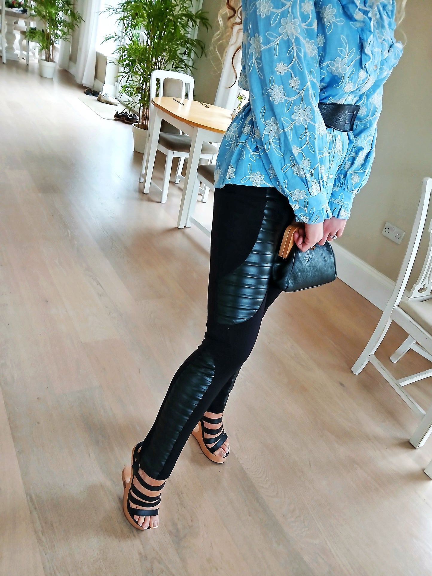 Beautiful Sky Blue Beautifully Embroidered 1Women 100% Cotton Shirt with Ruffles Free Size