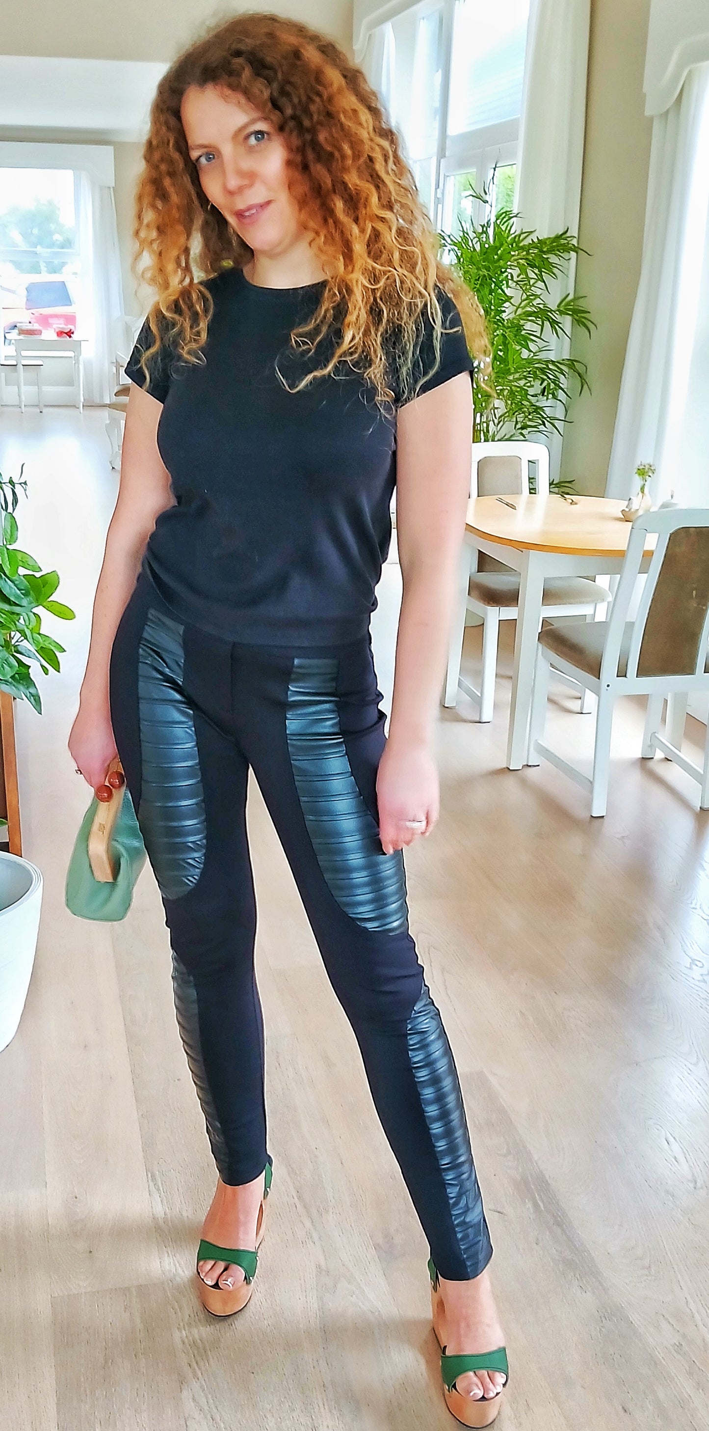 Metamorphoza Beautiful Stylish and Extravagant Black Leggins Style Pants with Faux Leather.