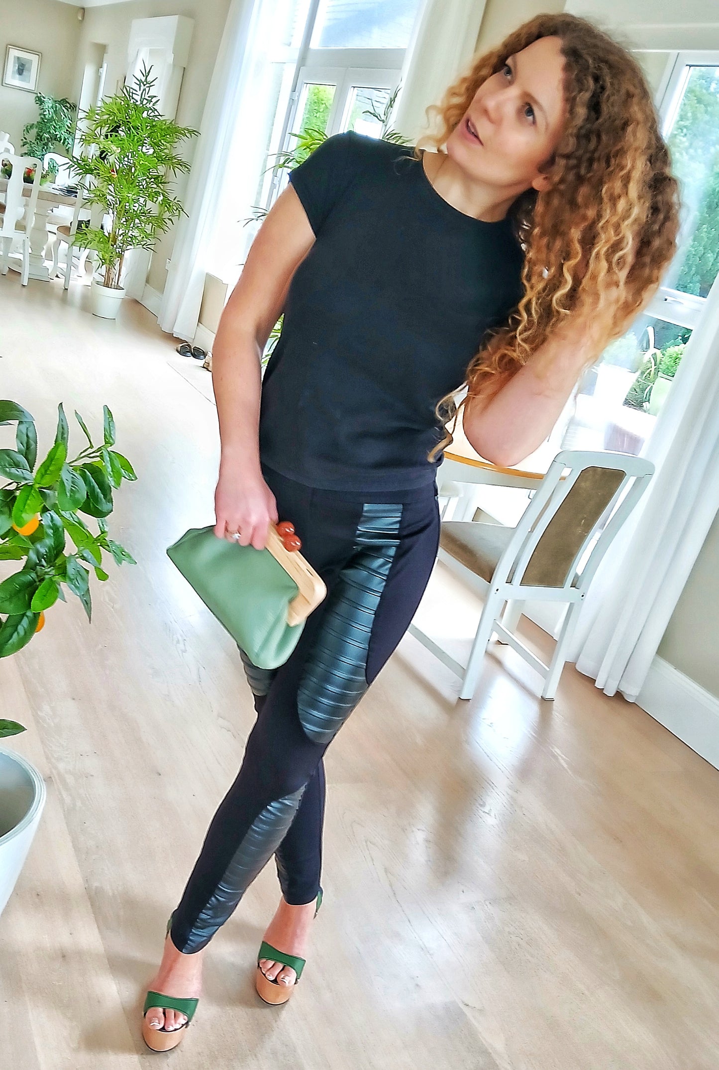 Metamorphoza Beautiful Stylish and Extravagant Black Leggins Style Pants with Faux Leather.