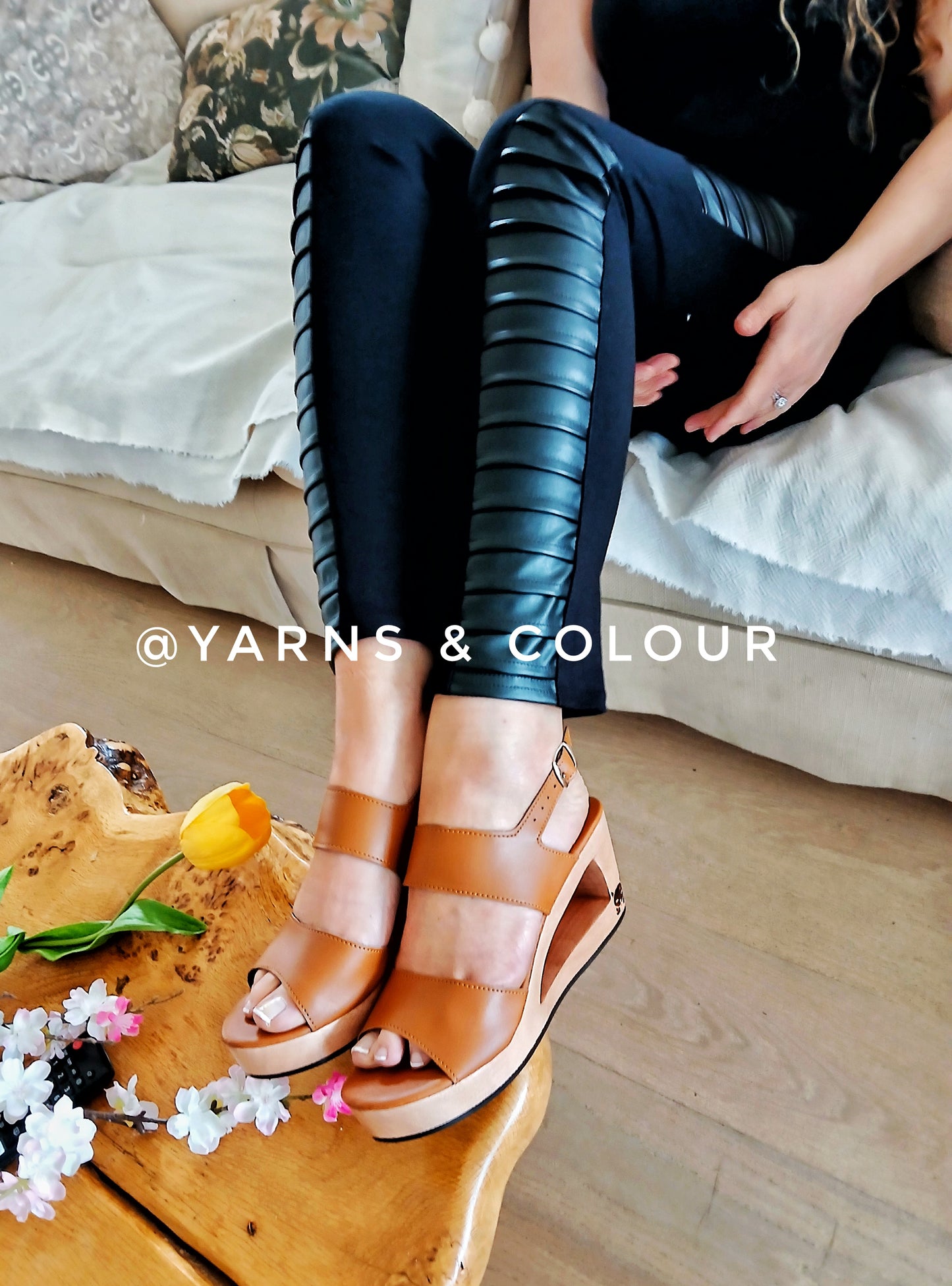 OMES Beautiful Ladies real Handmade Carved Wood mid high Heel Slip-On Clog sandal shoe Brown