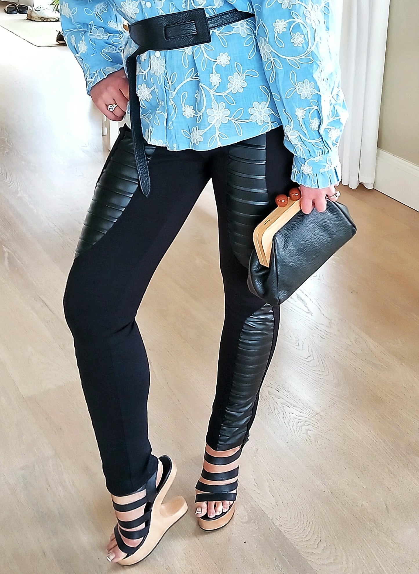 Metamorphoza Beautiful Stylish and Extravagant Black Leggins Style Pants with Faux Leather.