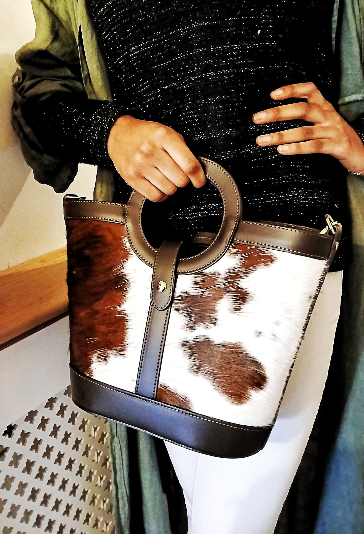 Circle- "Little Horse Cute Tote Bag with a Large inner purse Handmade with 100% Italian Leather