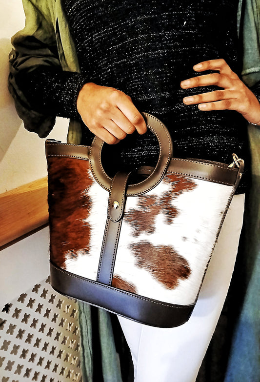 Circle- "Little Horse Cute Tote Bag with a Large inner purse Handmade with 100% Italian Leather