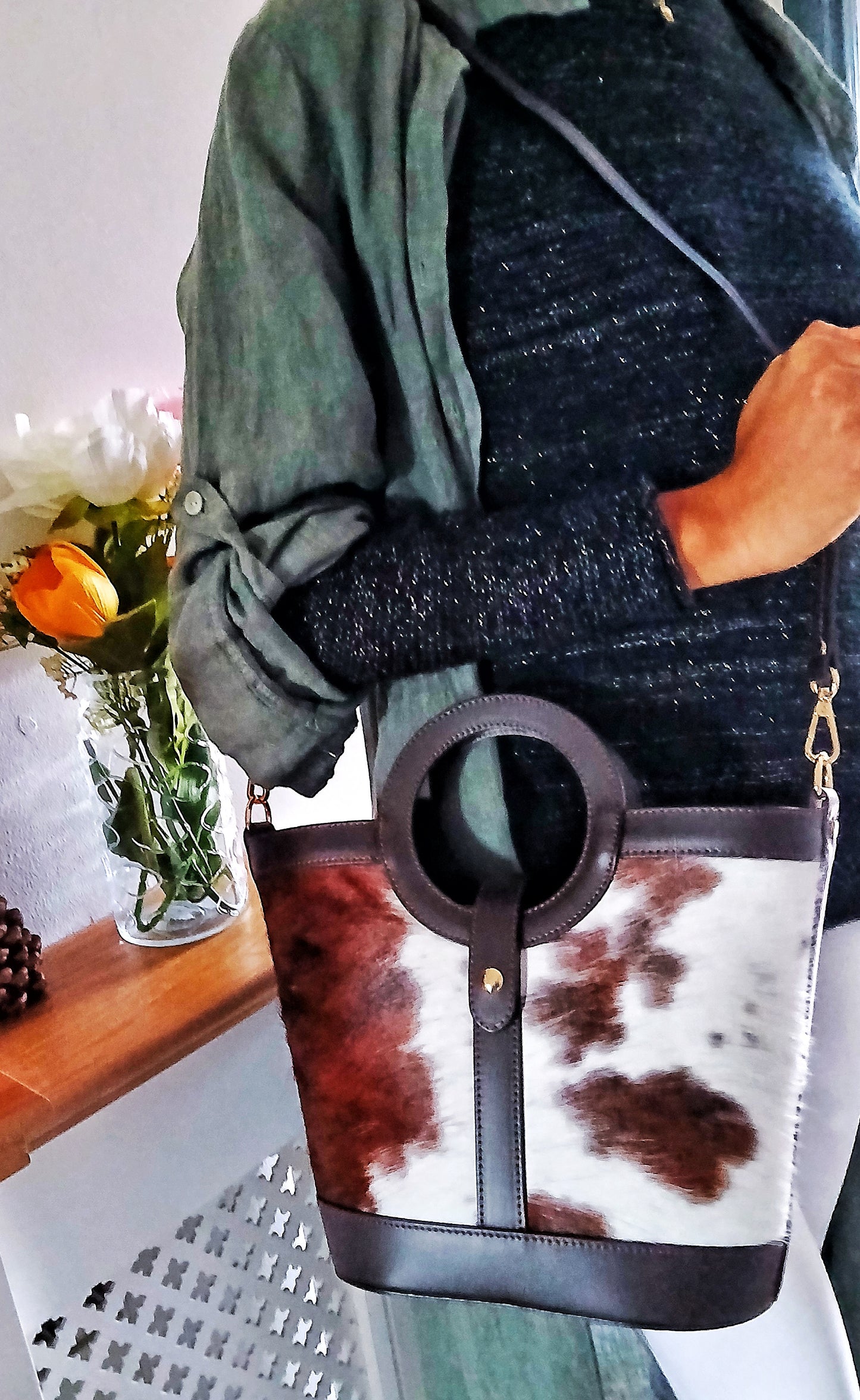 Circle- "Little Horse Cute Tote Bag with a Large inner purse Handmade with 100% Italian Leather