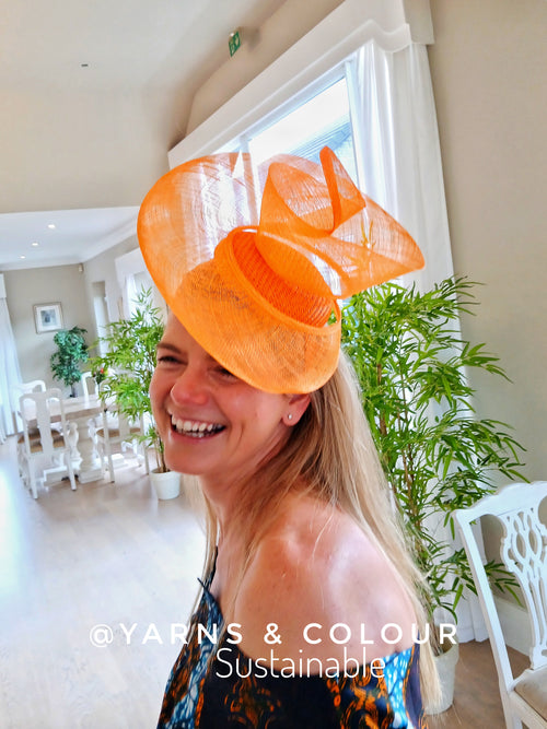 A Max Alexander Bespoke Sinamay Fascinator Fabulous Wedding and Summer races Party Hat - Orange