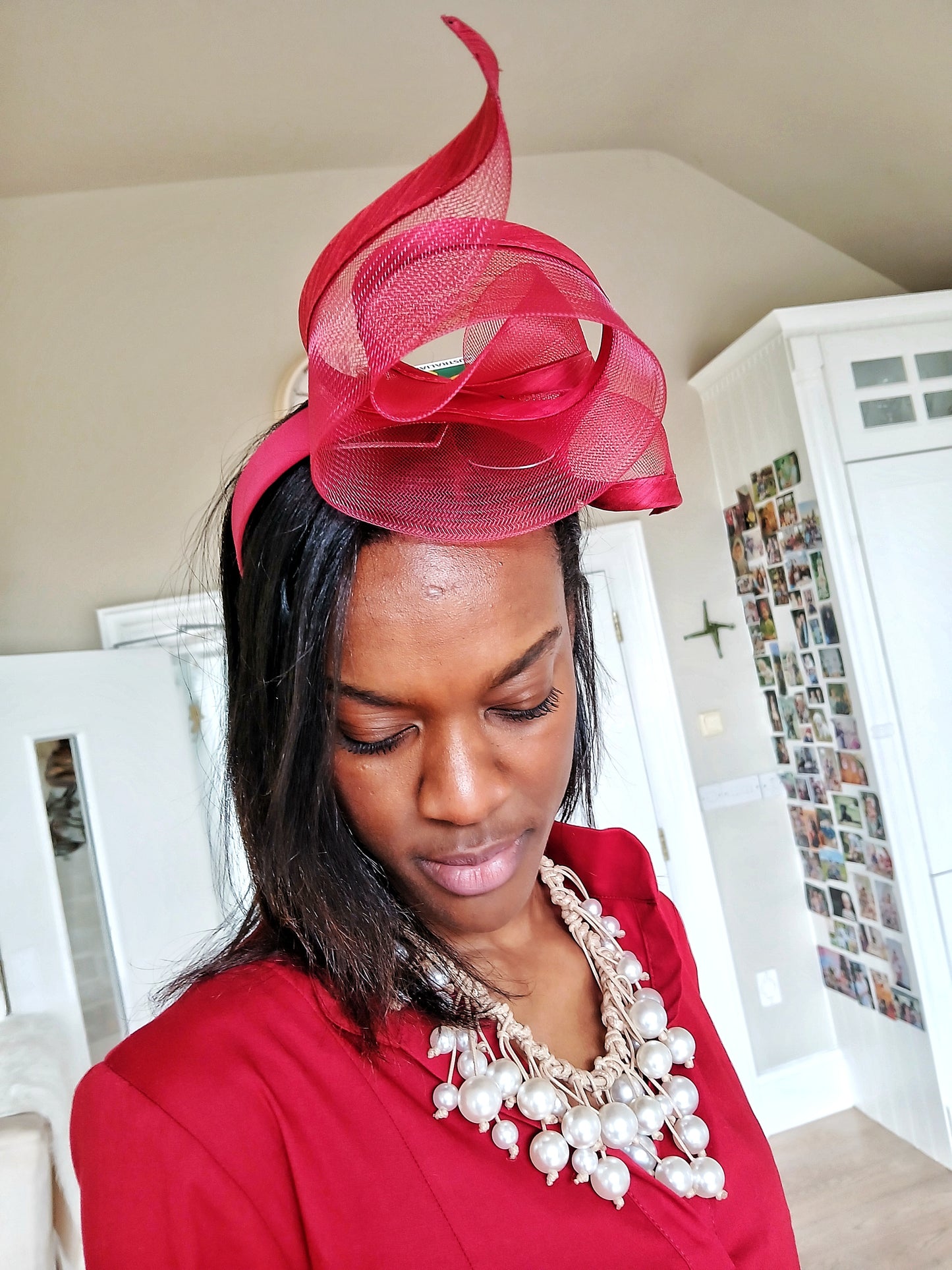 Sculptured Racing Fascinator By Fillies Collection - Wine Red