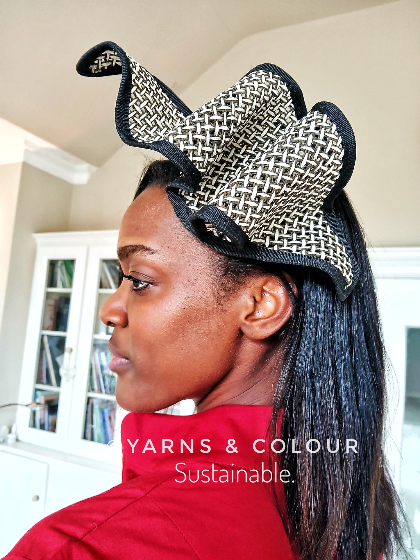 Metallic Mesh Styled Cute Bespoke Sculptured Fascinator - Black and Cream
