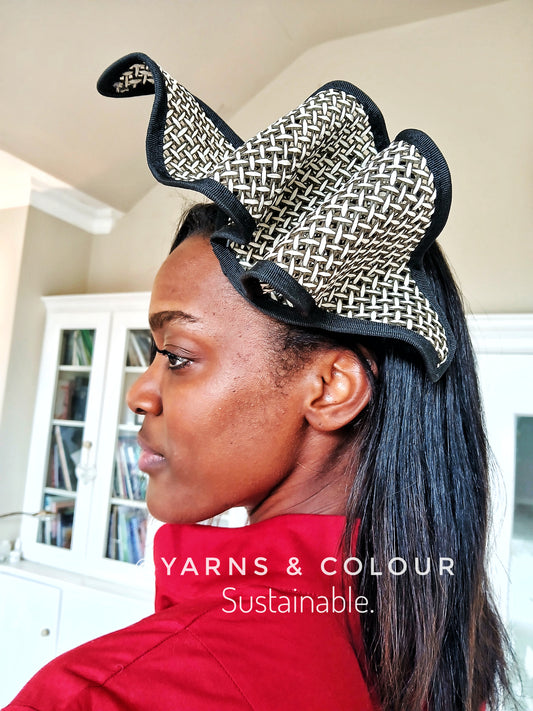 Metallic Mesh Styled Cute Bespoke Sculptured Fascinator - Black and Cream