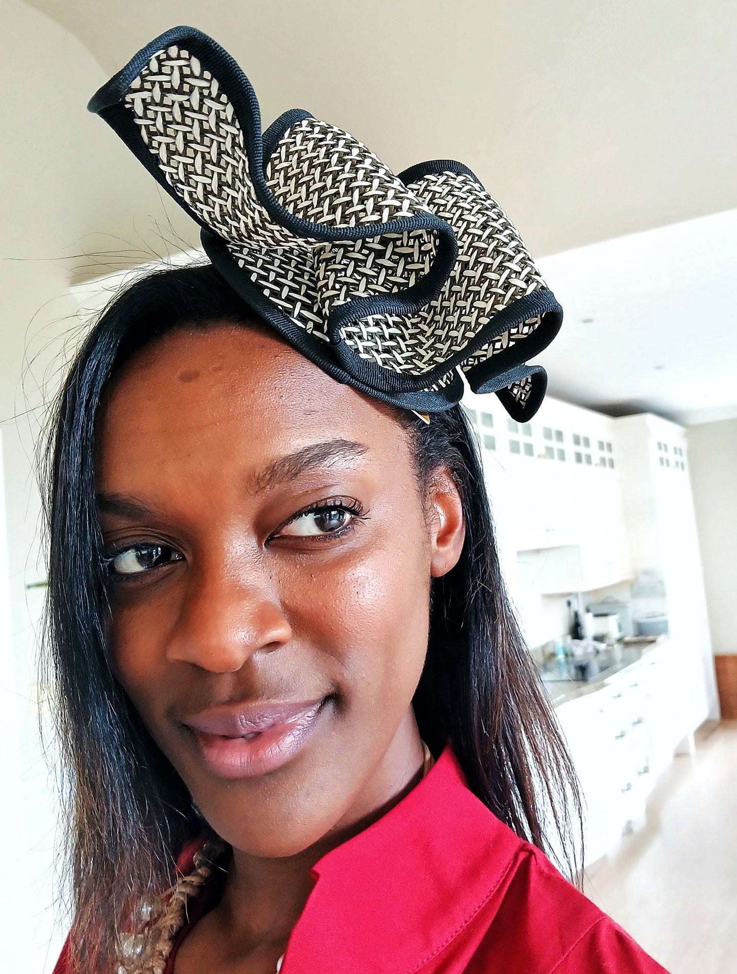 Metallic Mesh Styled Cute Bespoke Sculptured Fascinator - Black and Cream