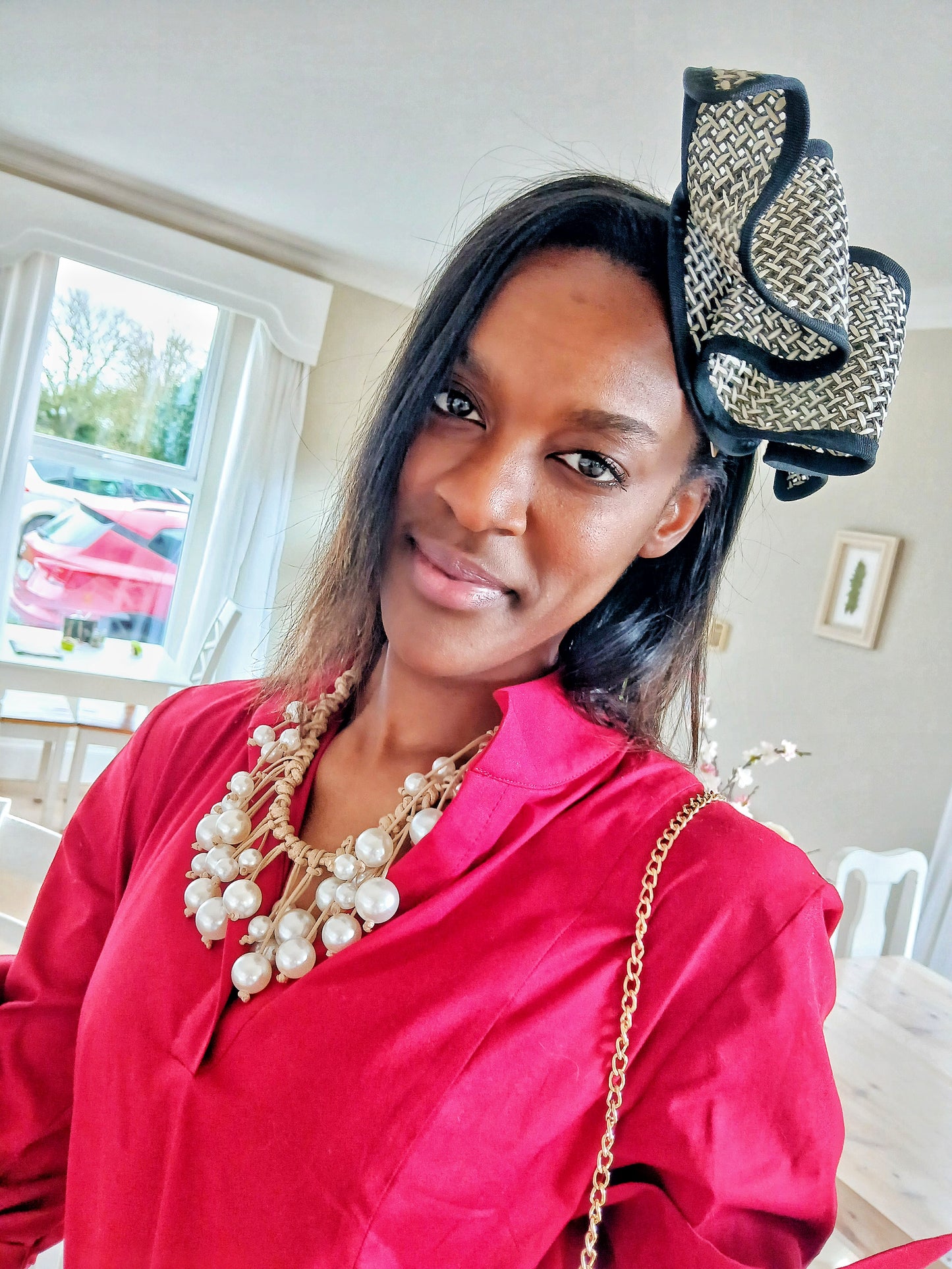 Metallic Mesh Styled Cute Bespoke Sculptured Fascinator - Black and Cream