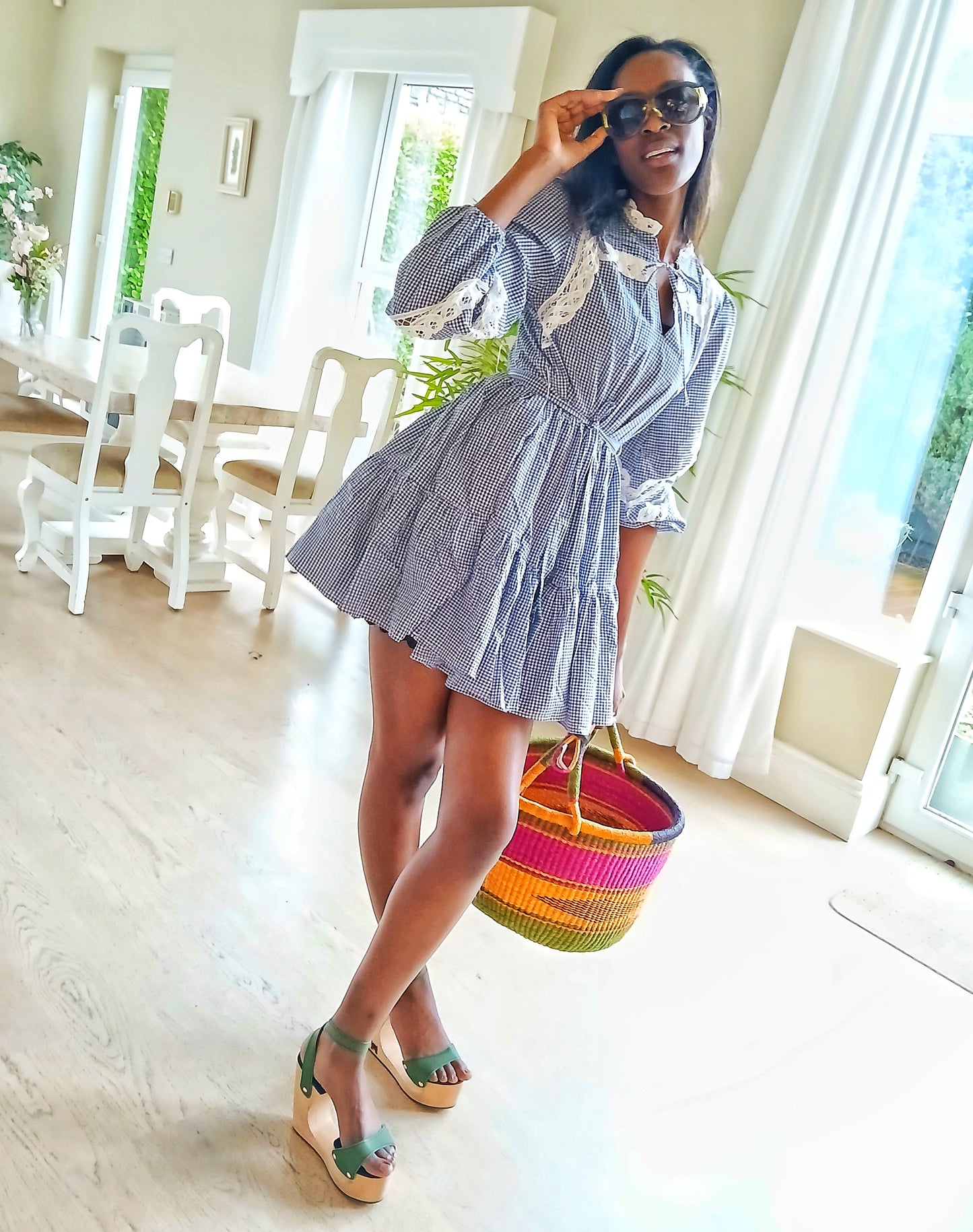 The Fabulous Bridge Wood Platform and Leather Sandals  Handcrafted Carved Wooden Heel Leather Mules, Green