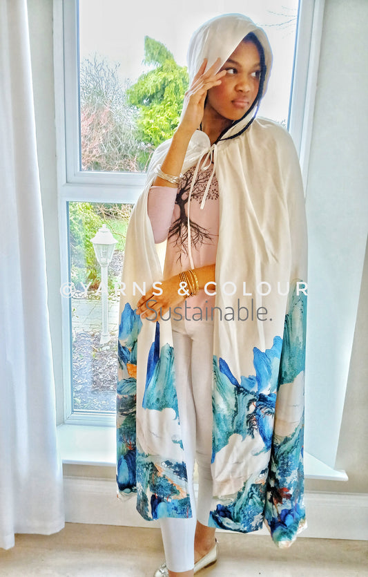A Winter Favourite Unisex Thickened Vintage White Printed  Maxi over Cape with Hood Free Size