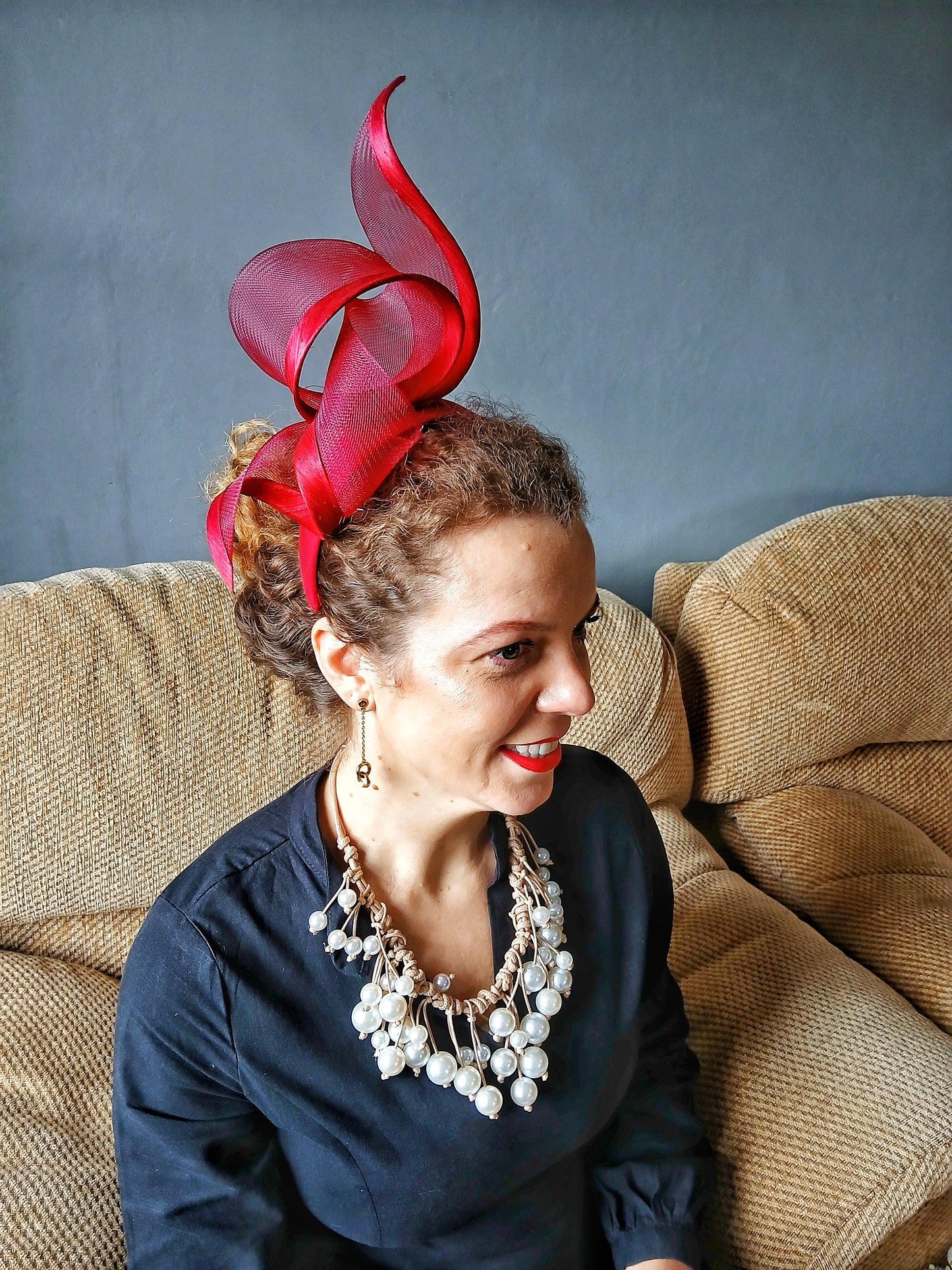 Sculptured Racing Fascinator By Fillies Collection - Wine Red