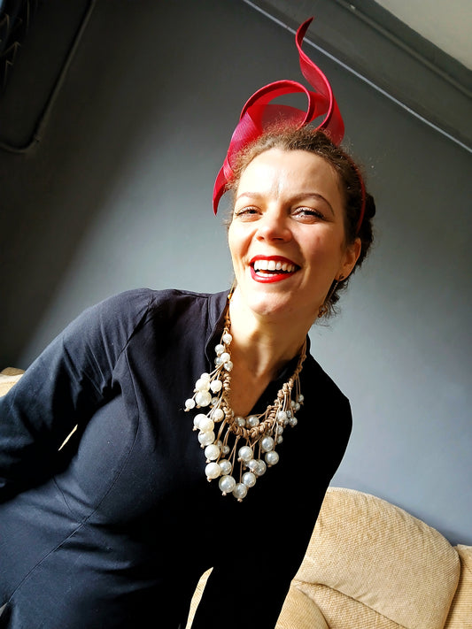 Sculptured Racing Fascinator By Fillies Collection - Wine Red