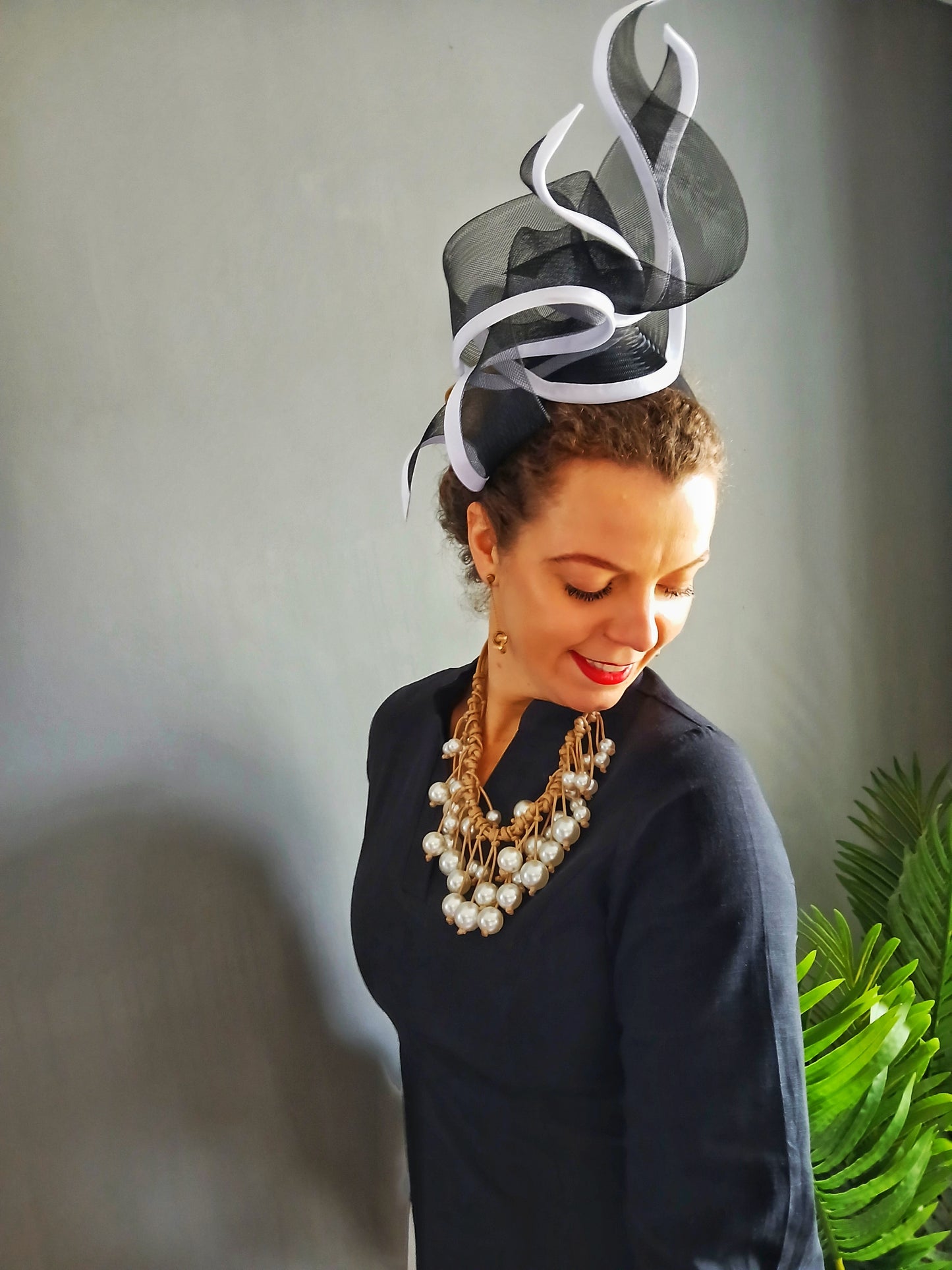 Bespoke Tall Flame Style Fascinator By Fillies Collection - Black and White