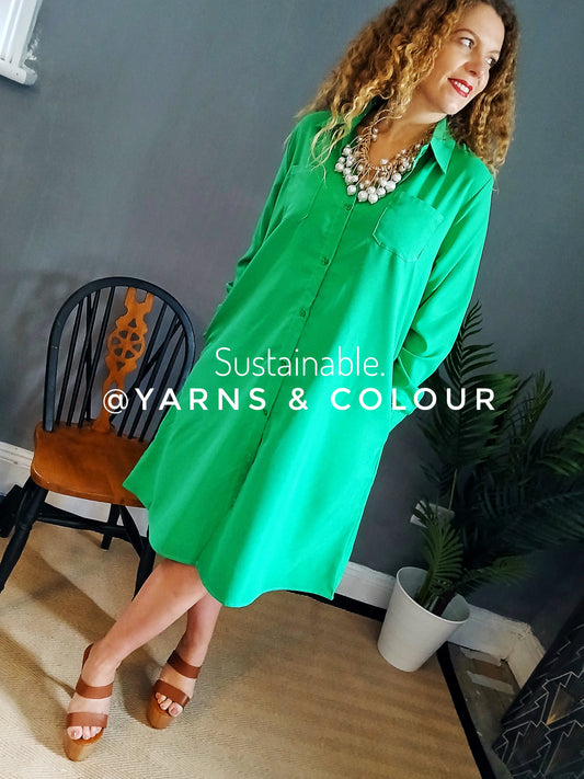 Simple Long Sleeves Solid Color Lapel Midi Dress - Green