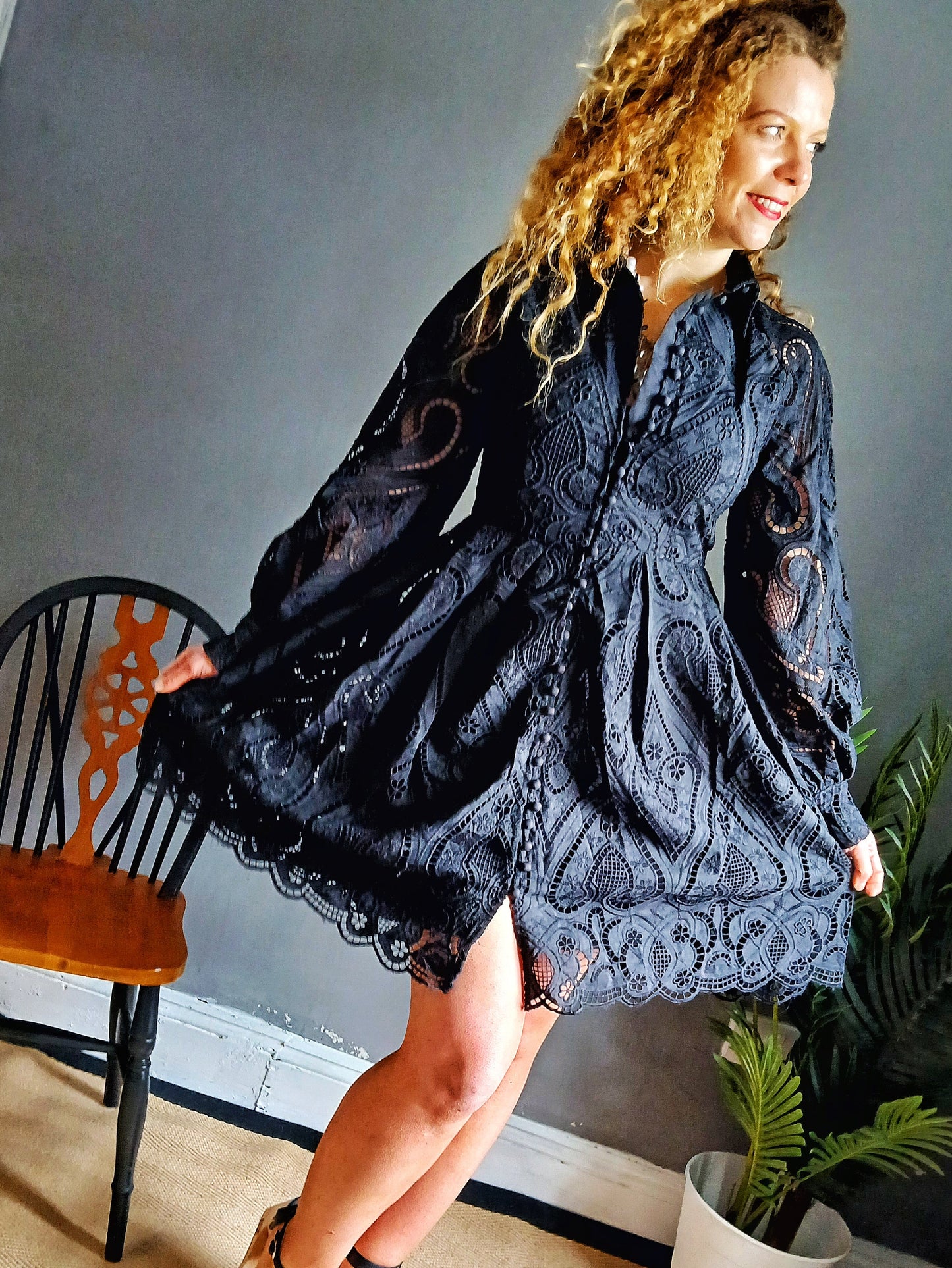 Beautiful lovely  little Princess Embroidered 100% Pure Cotton Lace Dress  - Black