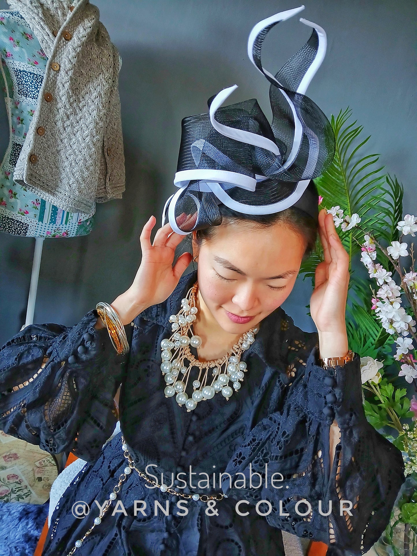 Bespoke Tall Flame Style Fascinator By Fillies Collection - Black and White
