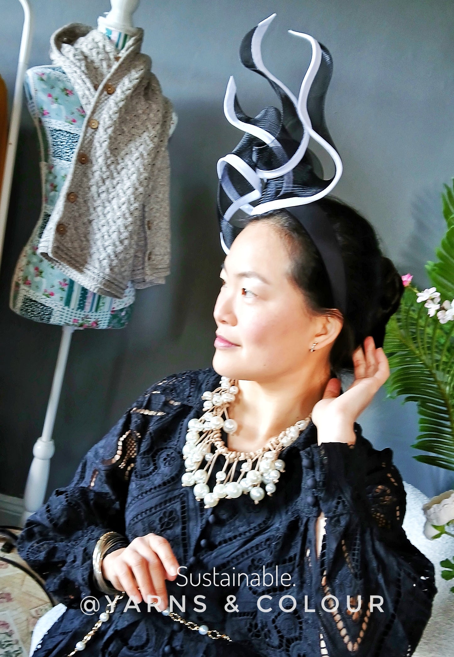Bespoke Tall Flame Style Fascinator By Fillies Collection - Black and White