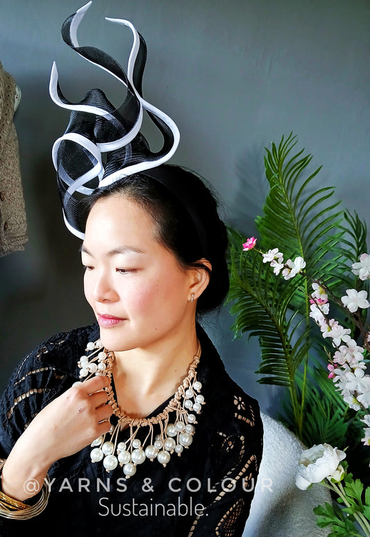 Bespoke Tall Flame Style Fascinator By Fillies Collection - Black and White