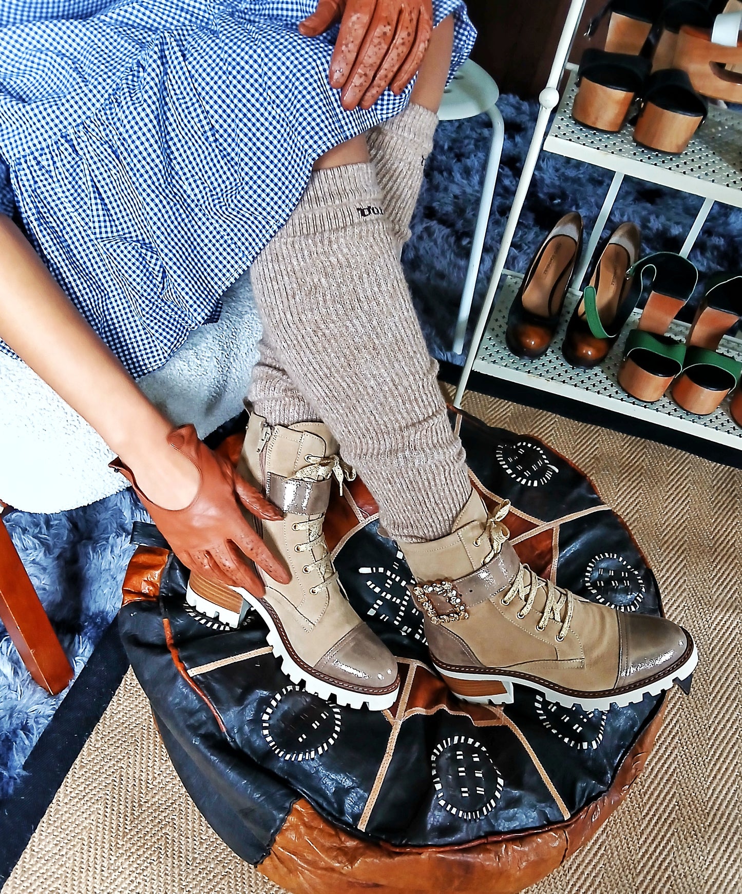 MLV Portuguese Shoes Bota De Mulher TAMARA06 Taupe Mix Creams Ladies Stylish Combat Boots Sizes UK 6 / EU 39