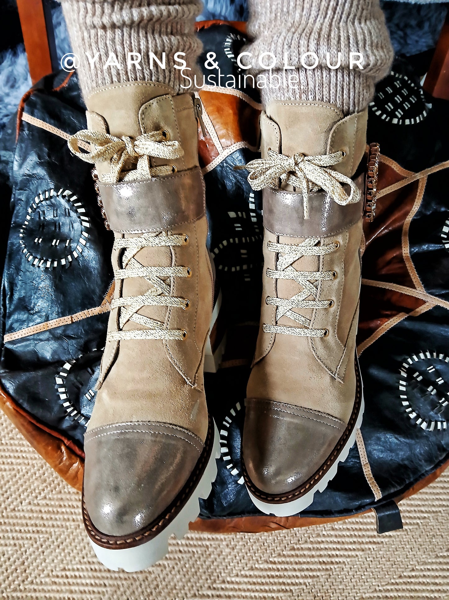 MLV Portuguese Shoes Bota De Mulher TAMARA06 Taupe Mix Creams Ladies Stylish Combat Boots Sizes UK 6 / EU 39