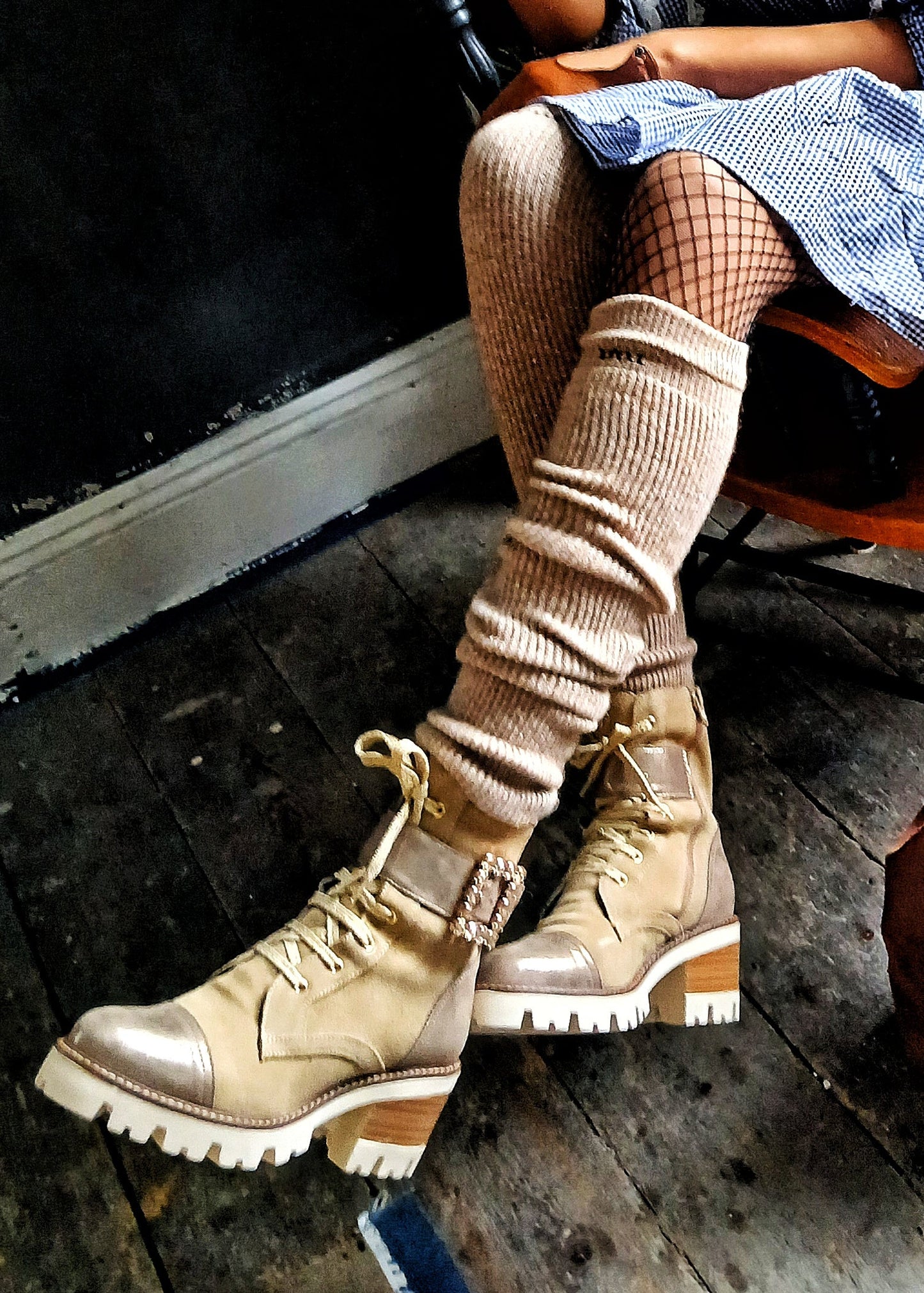 MLV Portuguese Shoes Bota De Mulher TAMARA06 Taupe Mix Creams Ladies Stylish Combat Boots Sizes UK 6 / EU 39