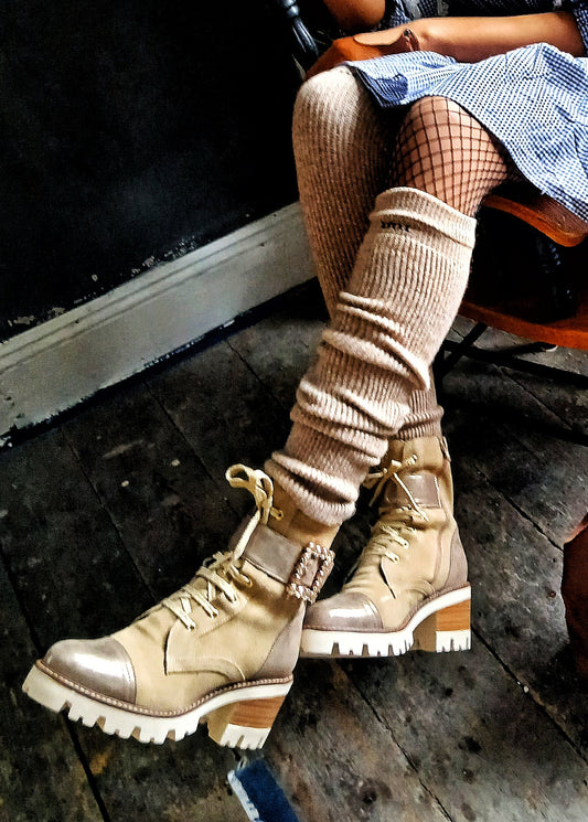 MLV Portuguese Shoes Bota De Mulher TAMARA06 Taupe Mix Creams Ladies Stylish Combat Boots Sizes UK 6 / EU 39