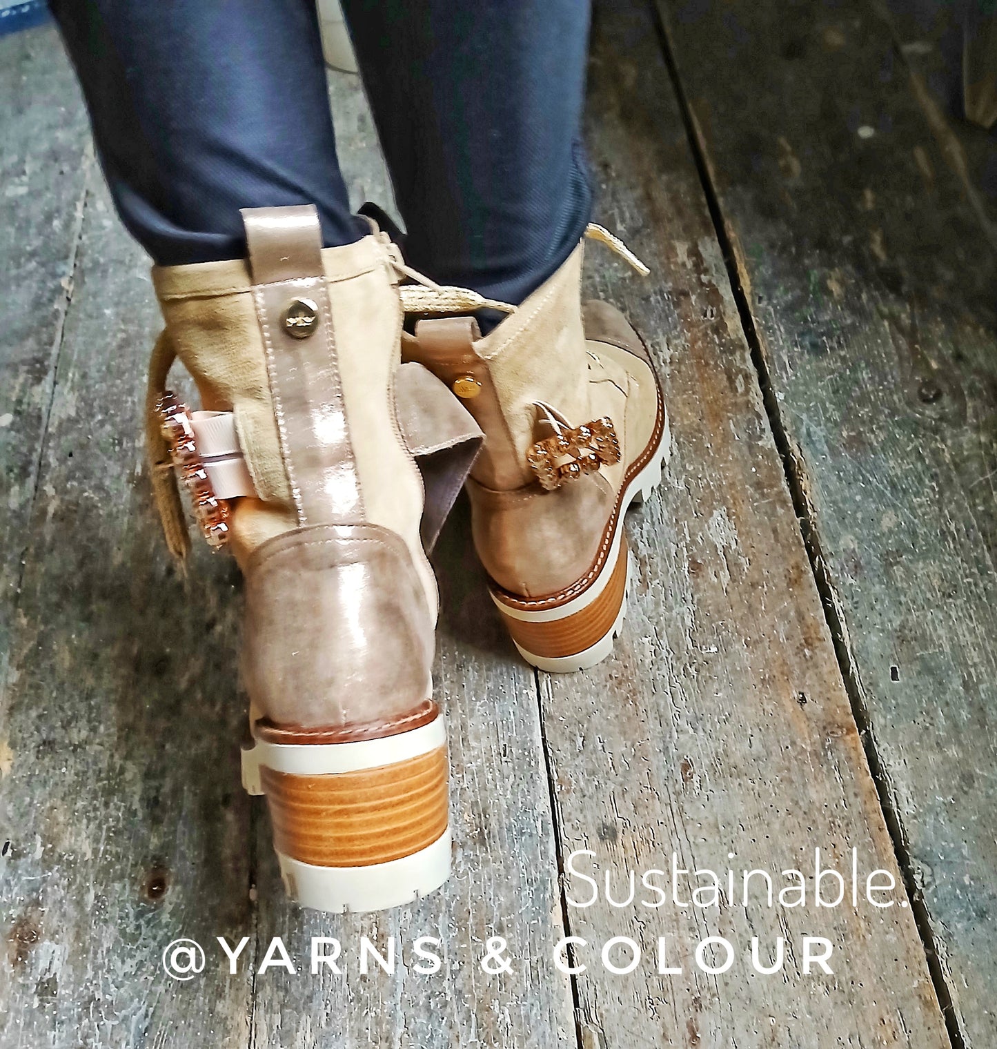 MLV Portuguese Shoes Bota De Mulher TAMARA06 Taupe Mix Creams Ladies Stylish Combat Boots Sizes UK 6 / EU 39