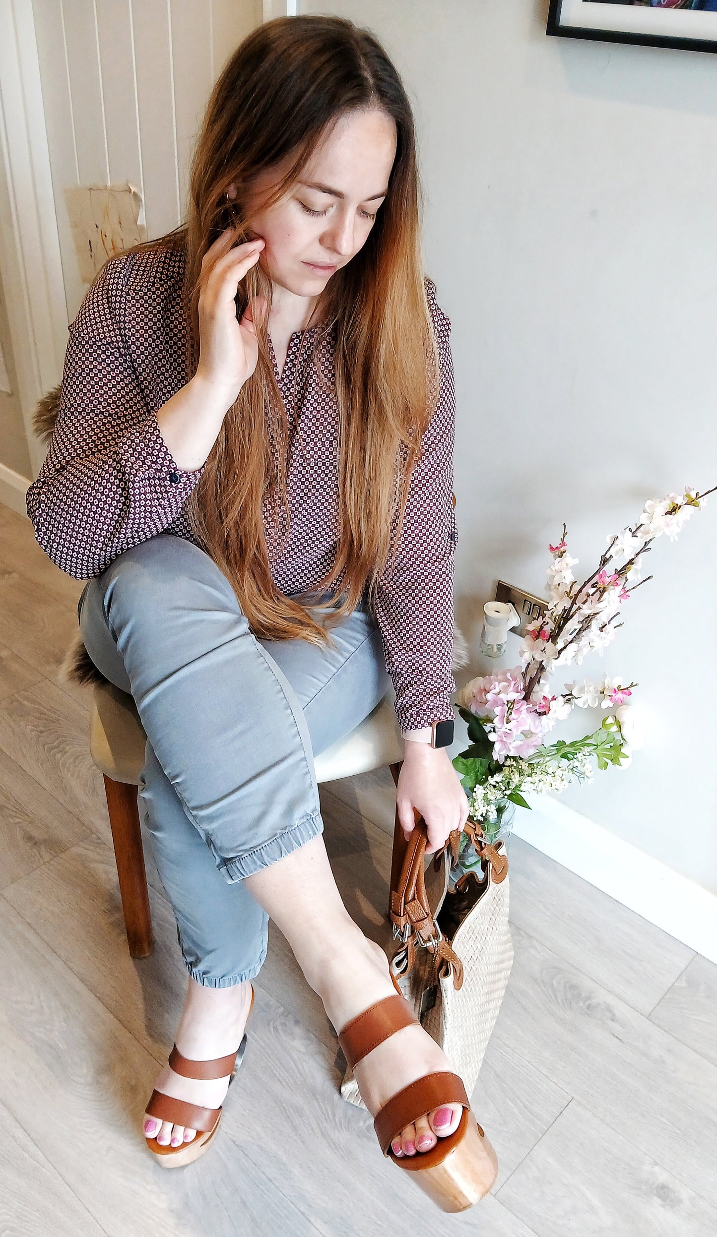 Metal: Round Iron Heels Wooden clog Platform, Show Stopper, Tan Brown Leather Straps